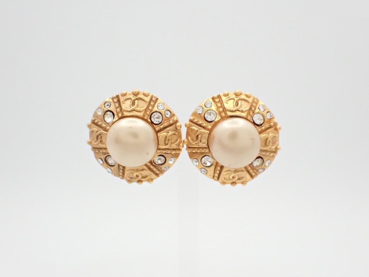 Pearl & Rhinestone Coco Mark Earrings