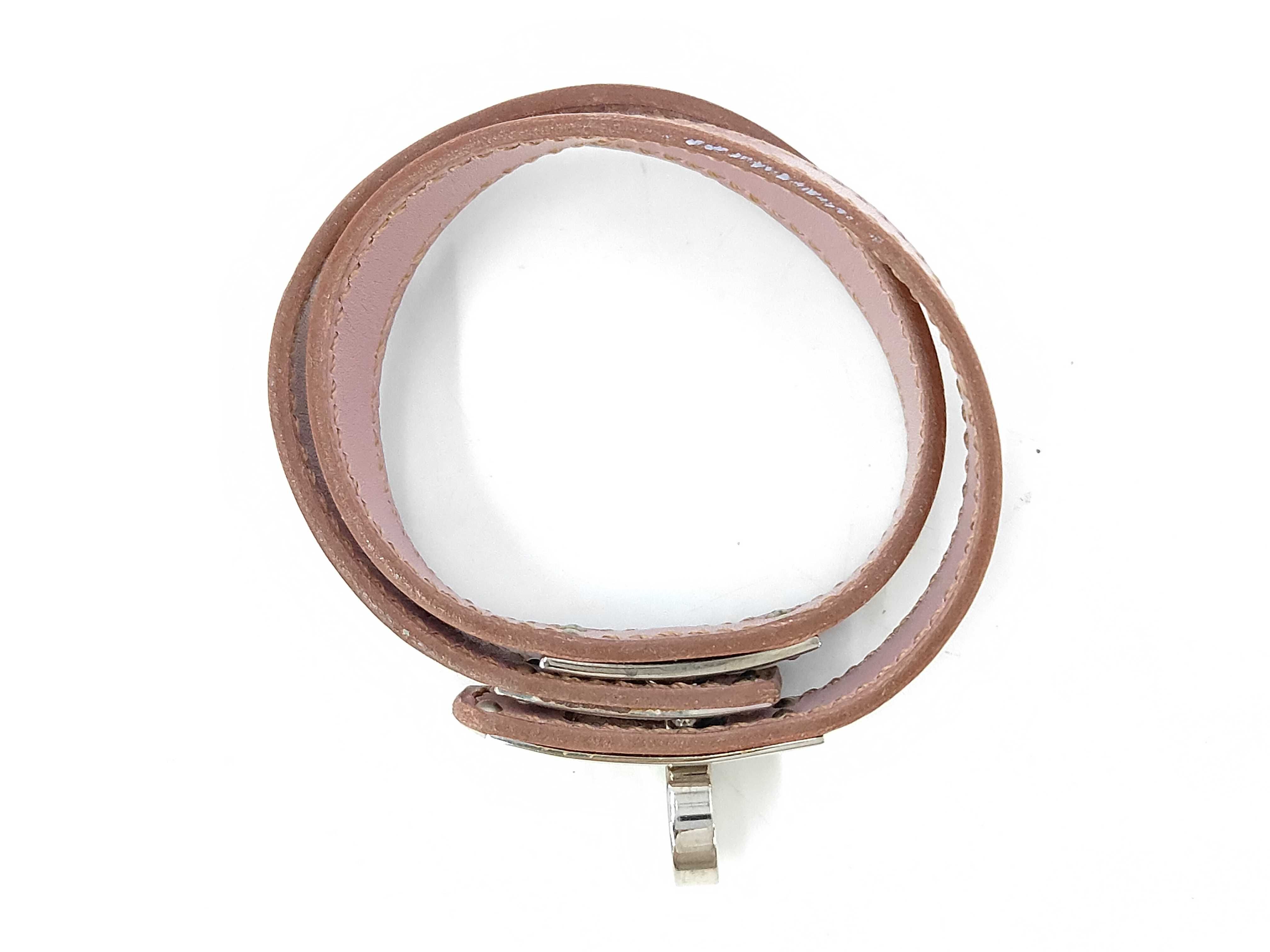 Double Tour Box Calf Leather Bracelet/Bangle, Light Pink Tone, F Stamp, Silver Hardware — view 2