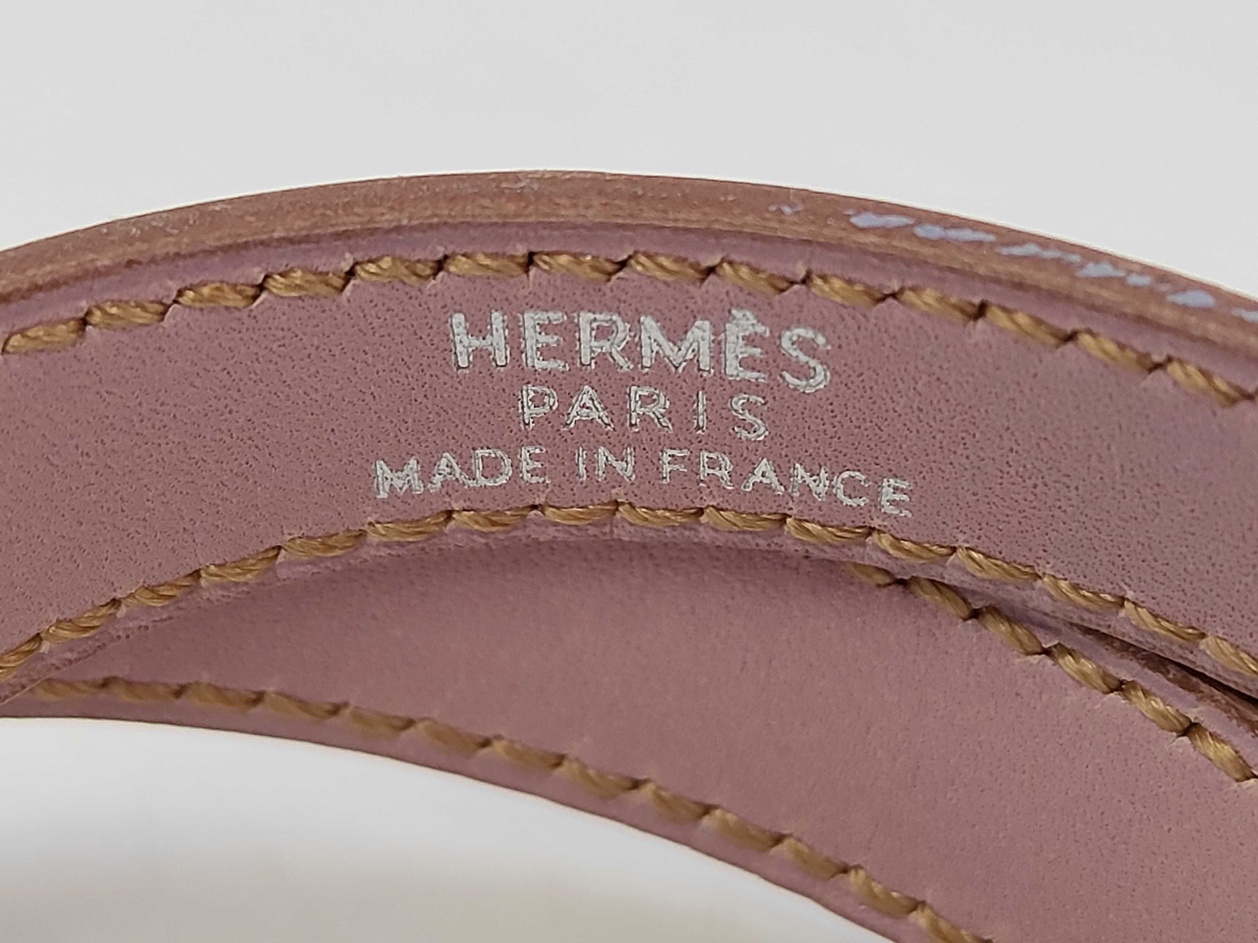 Double Tour Box Calf Leather Bracelet/Bangle, Light Pink Tone, F Stamp, Silver Hardware — view 5