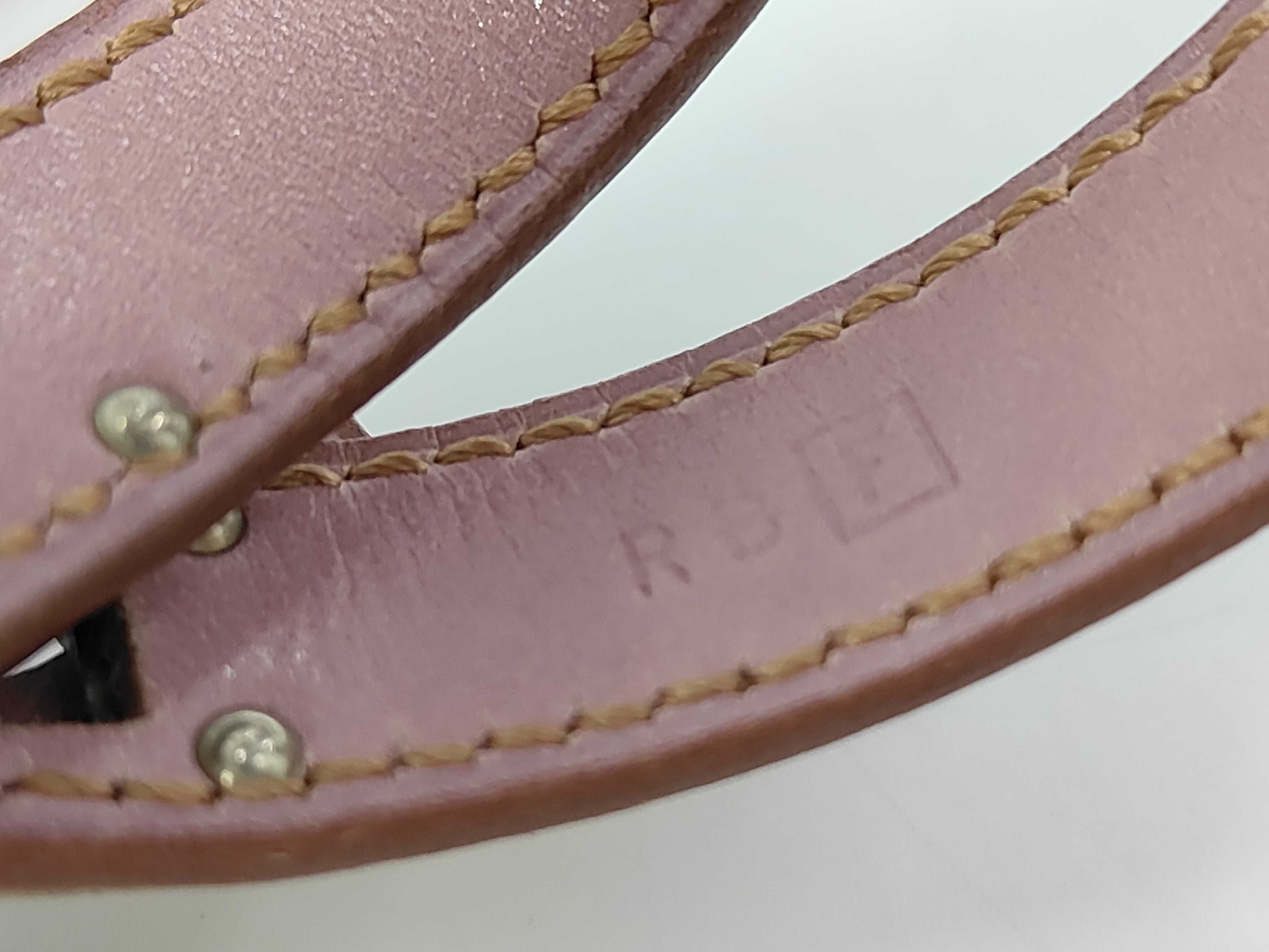 Double Tour Box Calf Leather Bracelet/Bangle, Light Pink Tone, F Stamp, Silver Hardware — view 6