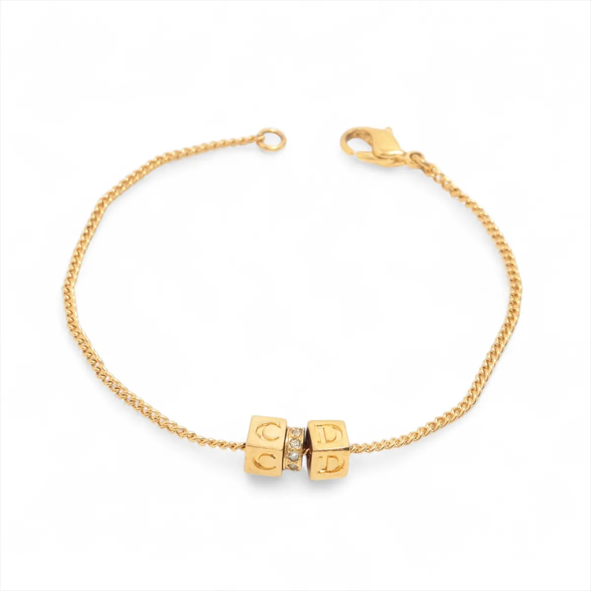 CD Logo Bracelet GP x Rhinestone Gold