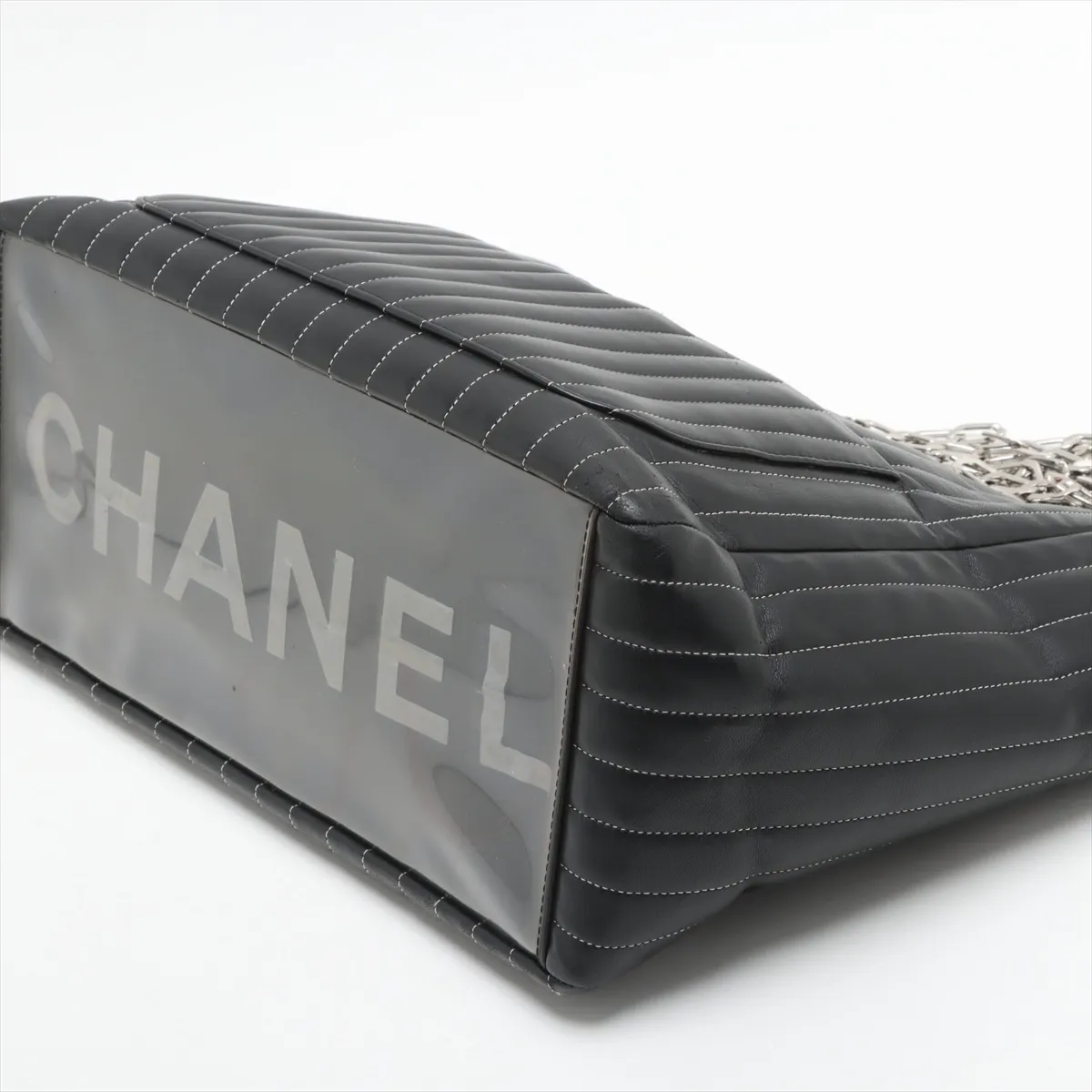 New Mademoiselle Lambskin x Vinyl Chain Tote Bag Black Silver Hardware 10174606 No. 10 — view 3