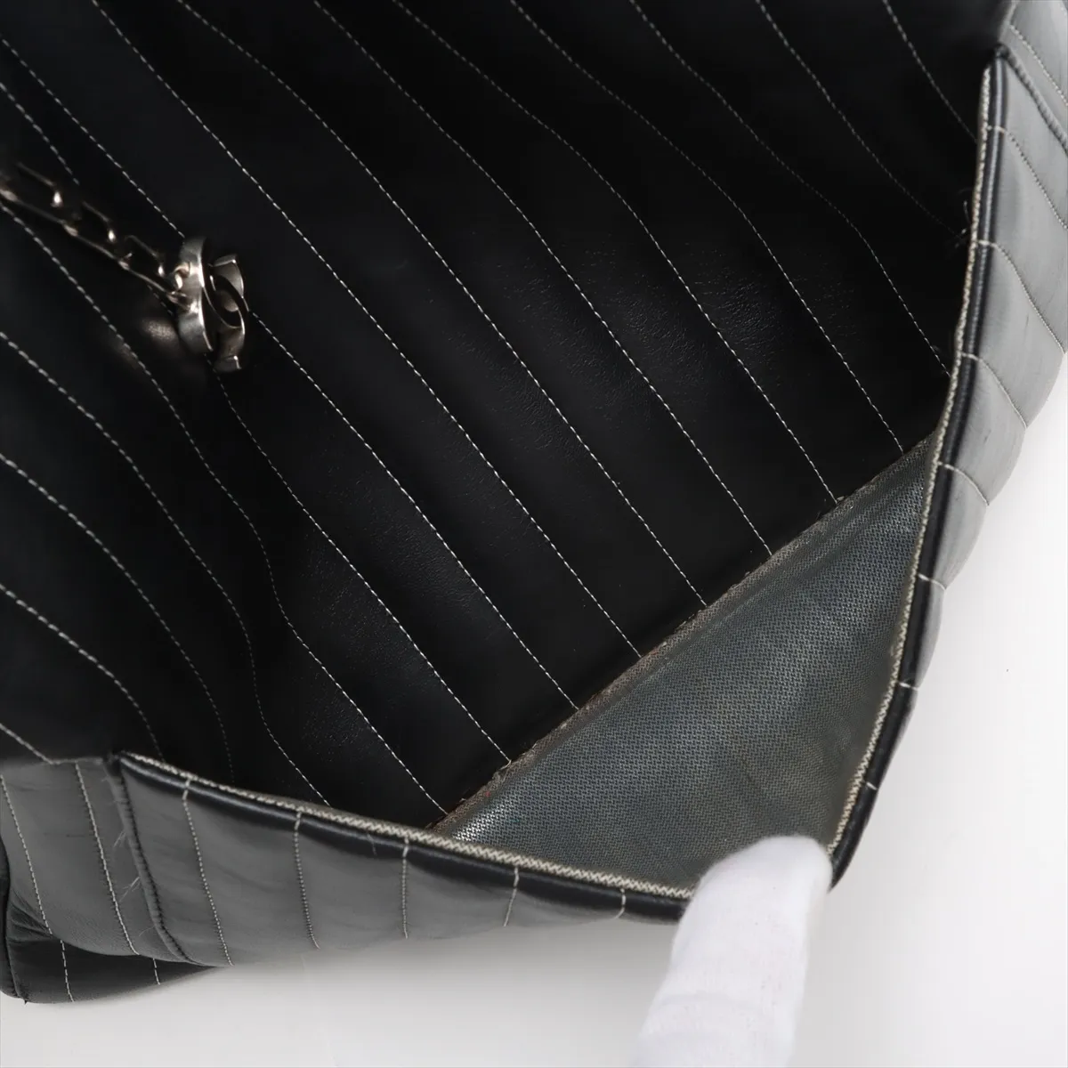 New Mademoiselle Lambskin x Vinyl Chain Tote Bag Black Silver Hardware 10174606 No. 10 — view 10