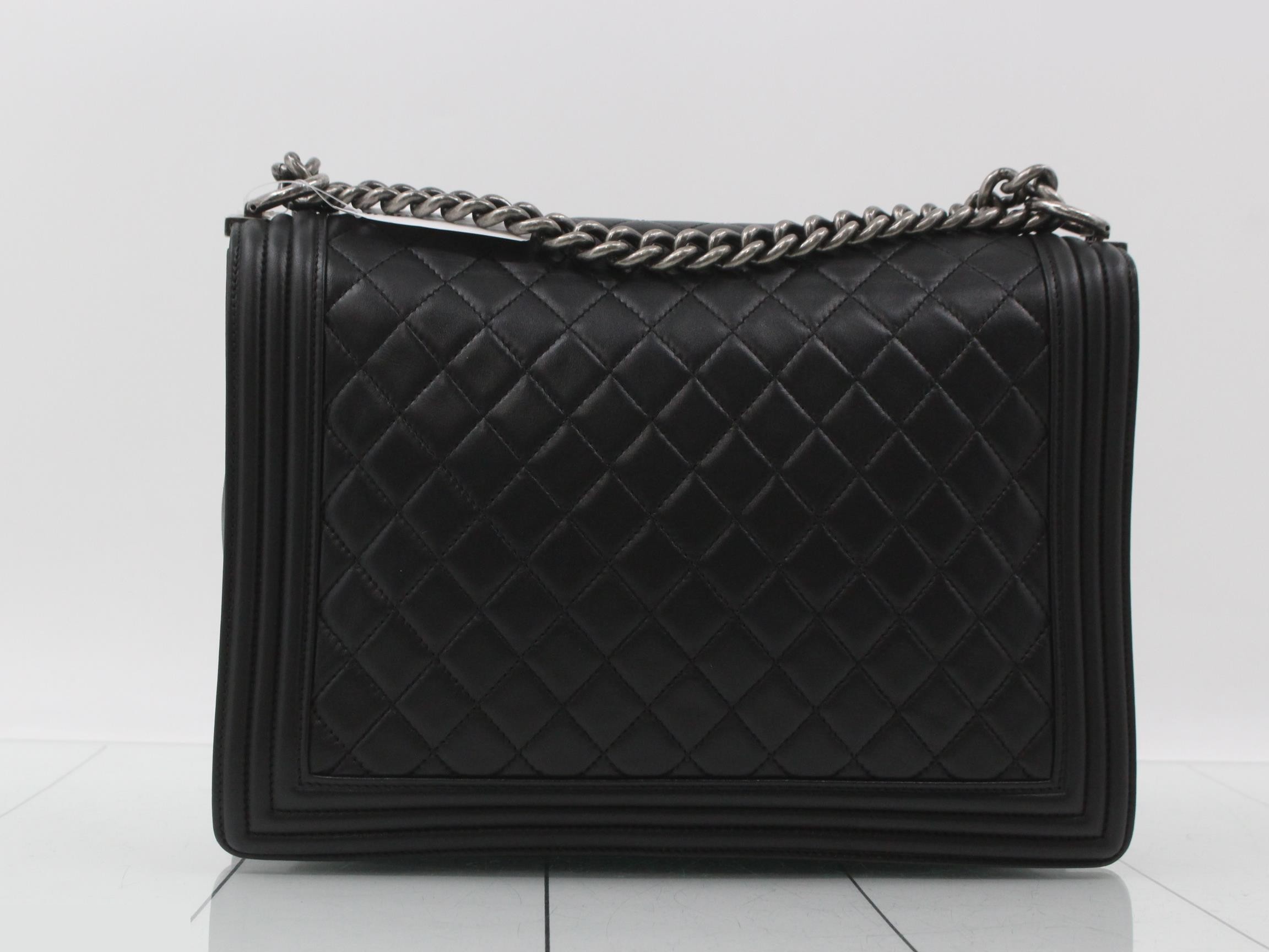 Boy Chanel Leather Chain Shoulder Bag, Black — view 2