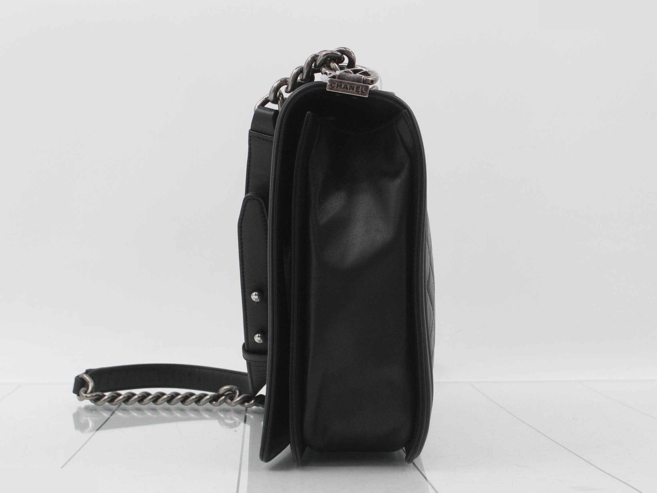 Boy Chanel Leather Chain Shoulder Bag, Black — view 3