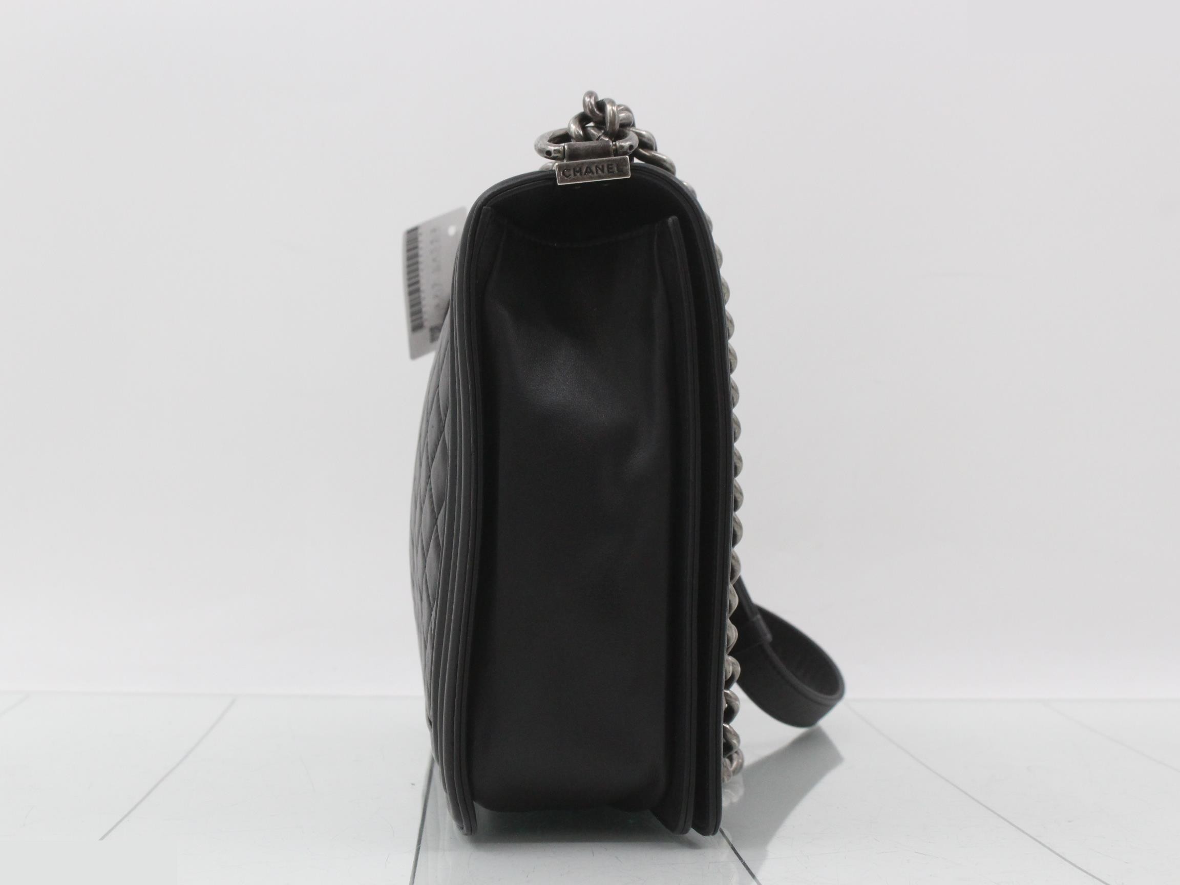 Boy Chanel Leather Chain Shoulder Bag, Black — view 4