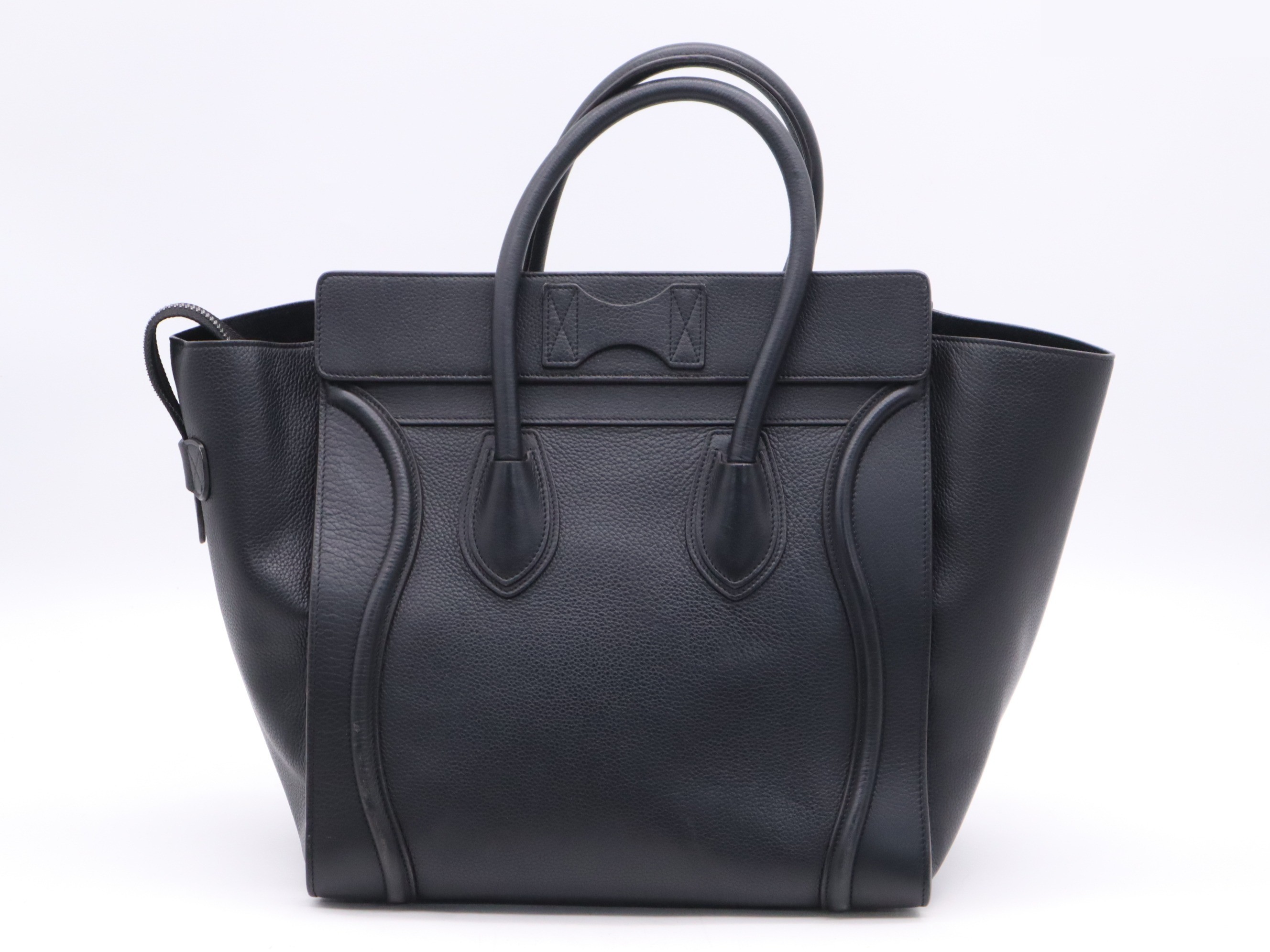 Leather Luggage Micro Shopper, Black, Silver Hardware — view 2