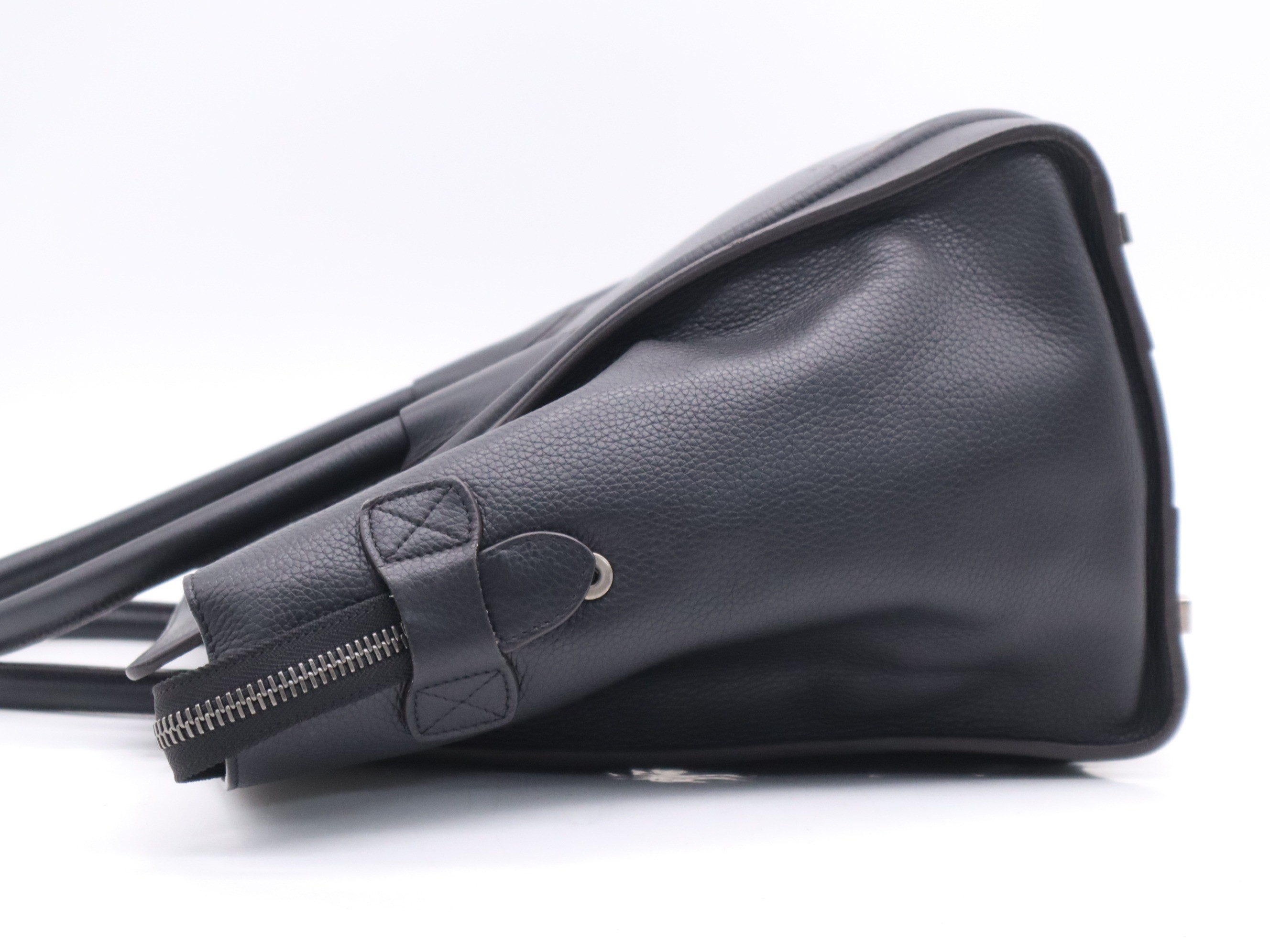 Leather Luggage Micro Shopper, Black, Silver Hardware — view 3