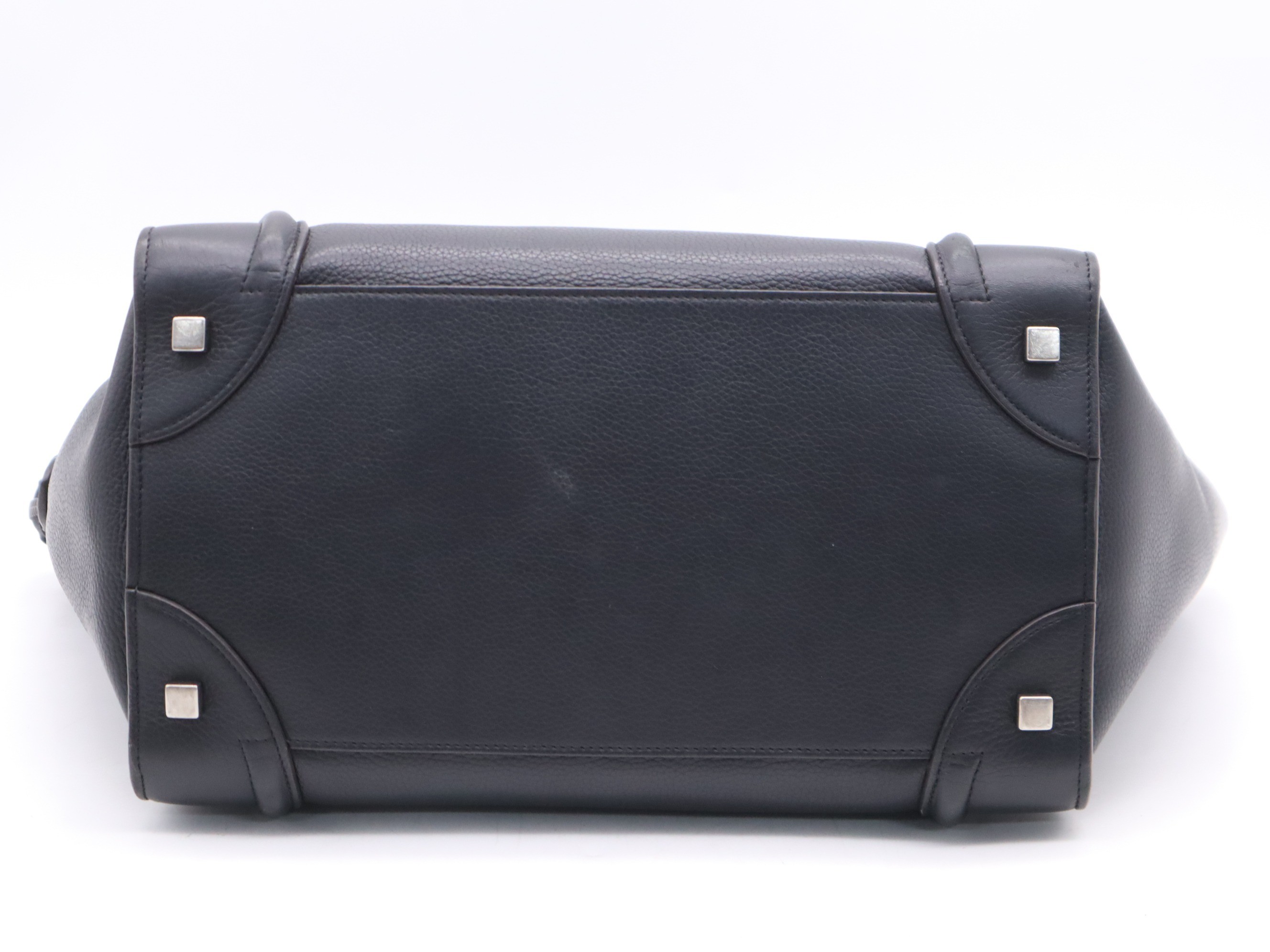 Leather Luggage Micro Shopper, Black, Silver Hardware — view 4