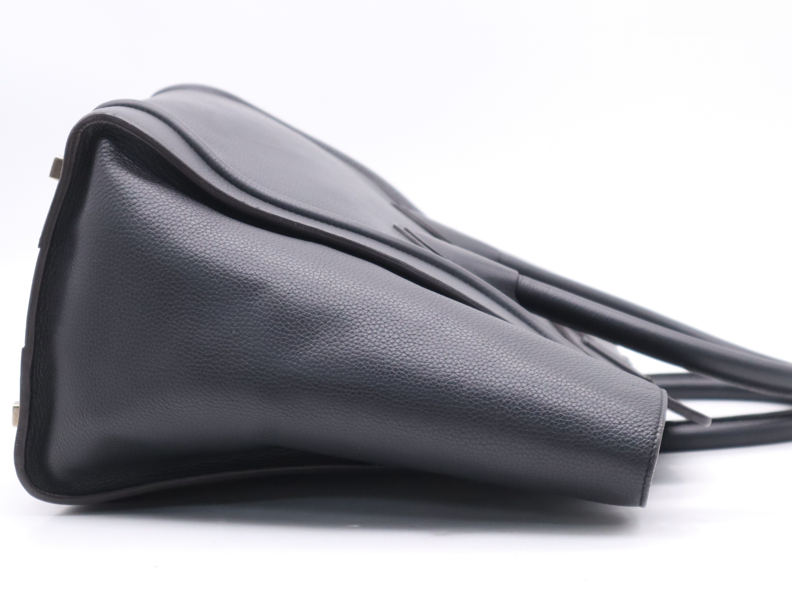 Leather Luggage Micro Shopper, Black, Silver Hardware — view 5