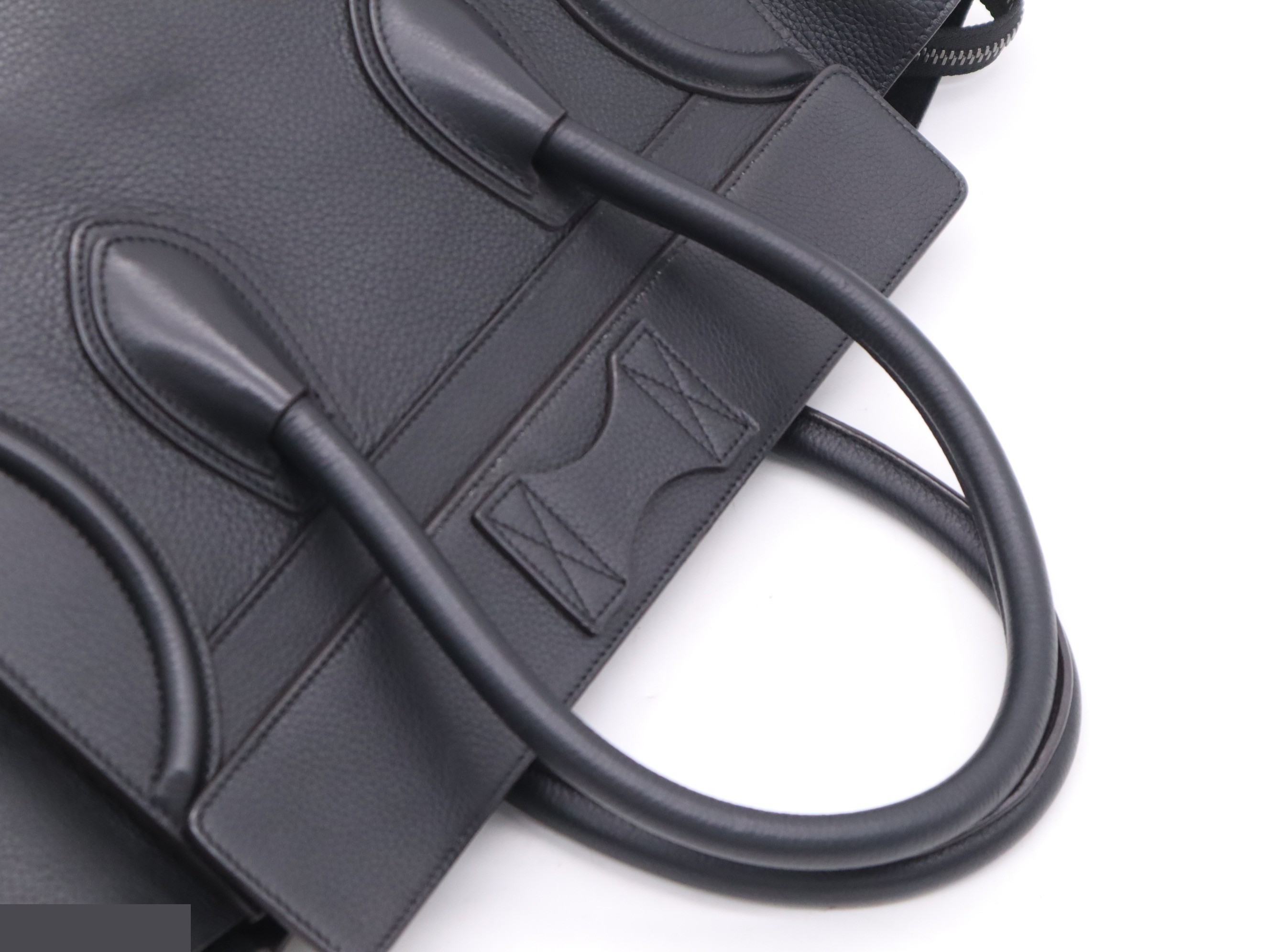 Leather Luggage Micro Shopper, Black, Silver Hardware — view 6