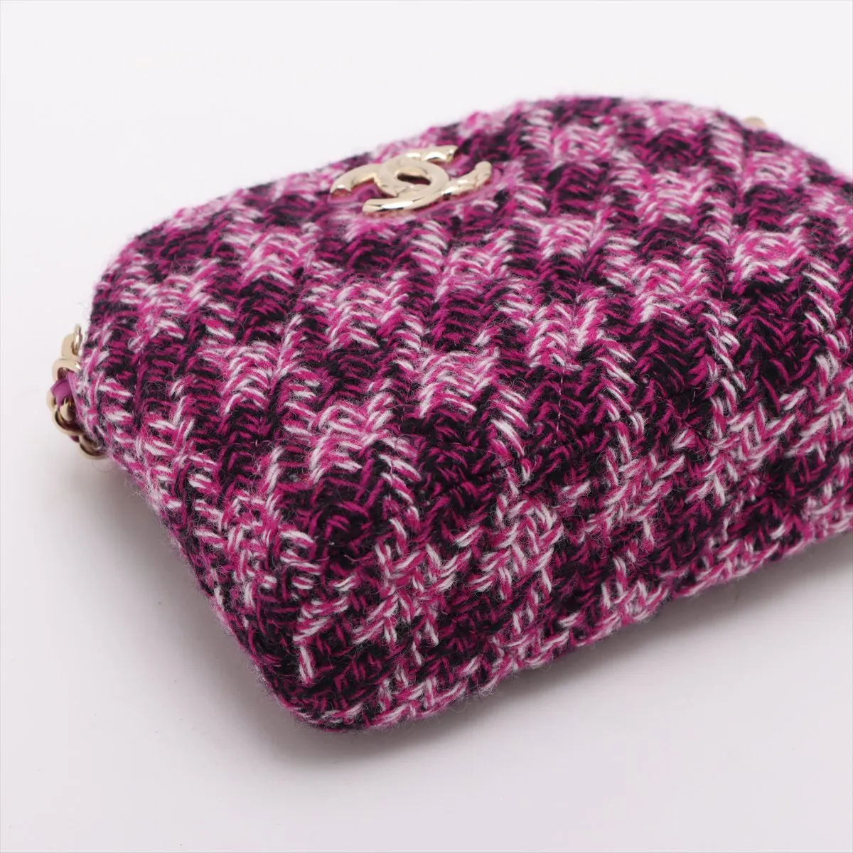 Matelasse Tweed Chain Shoulder Bag Purple Gold Hardware A0UAHN14 Random Serial Year's Gift — view 4