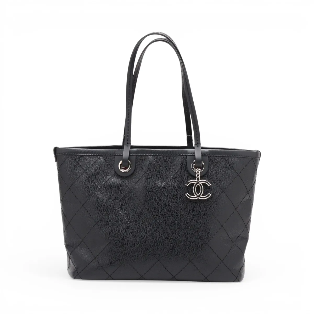 On the Road Caviar Skin Tote Bag, Black with Silver Hardware, 20170699, Serial Number in the 20s. — view 2