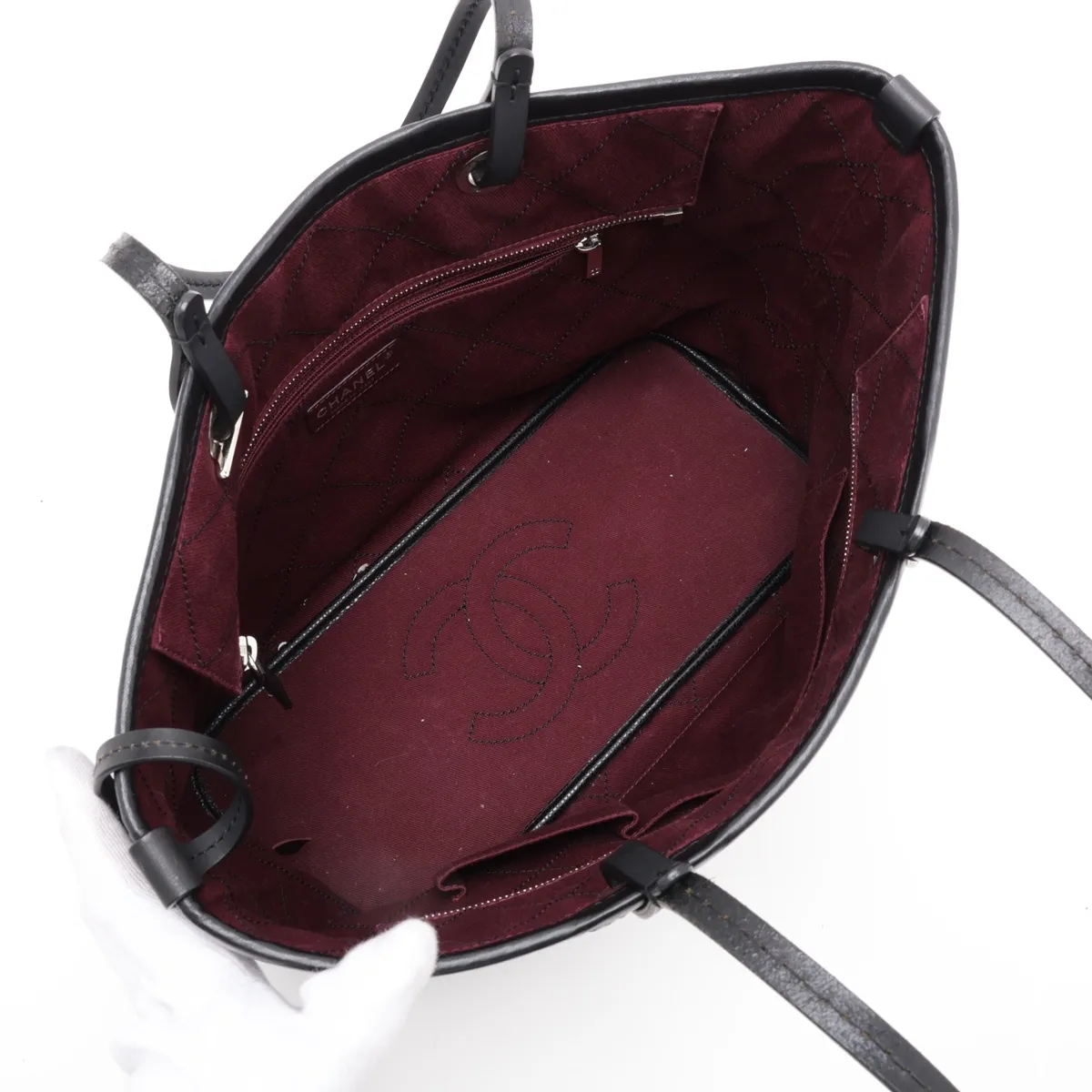 On the Road Caviar Skin Tote Bag, Black with Silver Hardware, 20170699, Serial Number in the 20s. — view 7