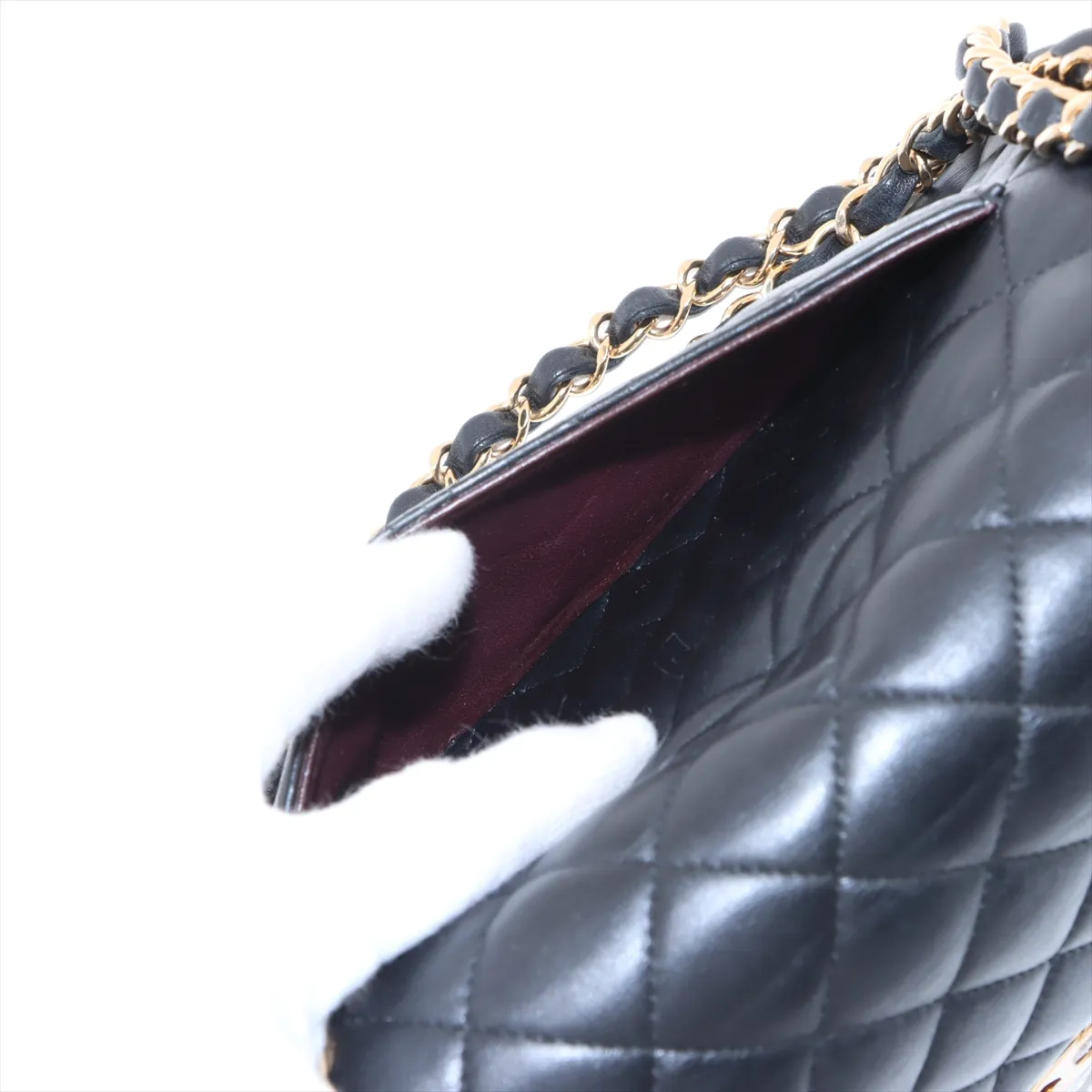 [Individually wrapped] Chanel Matelasse 25 Lambskin Double Flap Double Chain Bag Black Gold Hardware 27696369 No. 27 — view 9