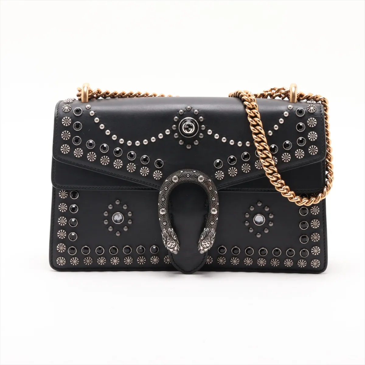 Dionysus 400249 Leather x Stud Chain Shoulder Bag, Black