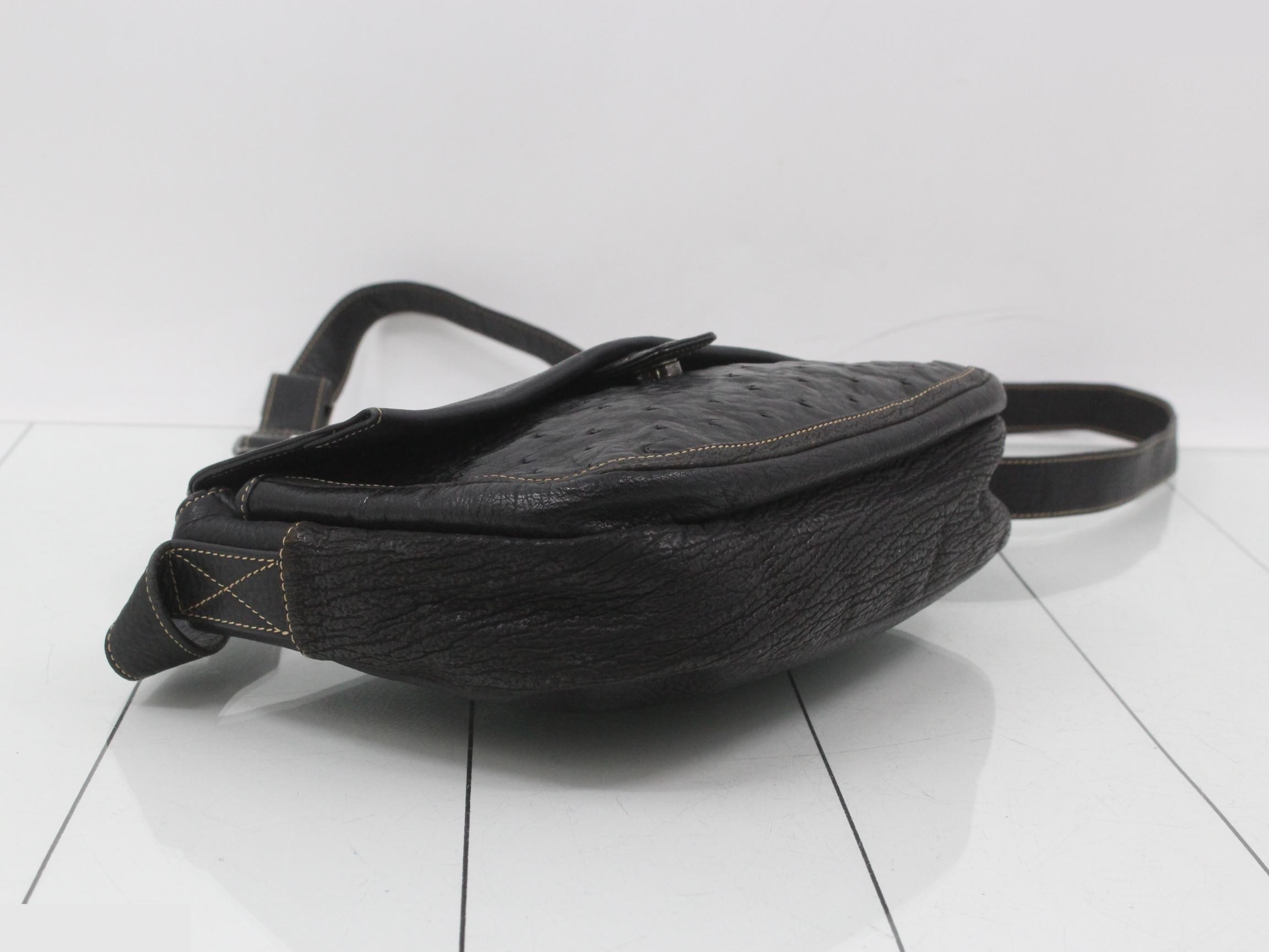 Ostrich leather shoulder bag, black — view 5