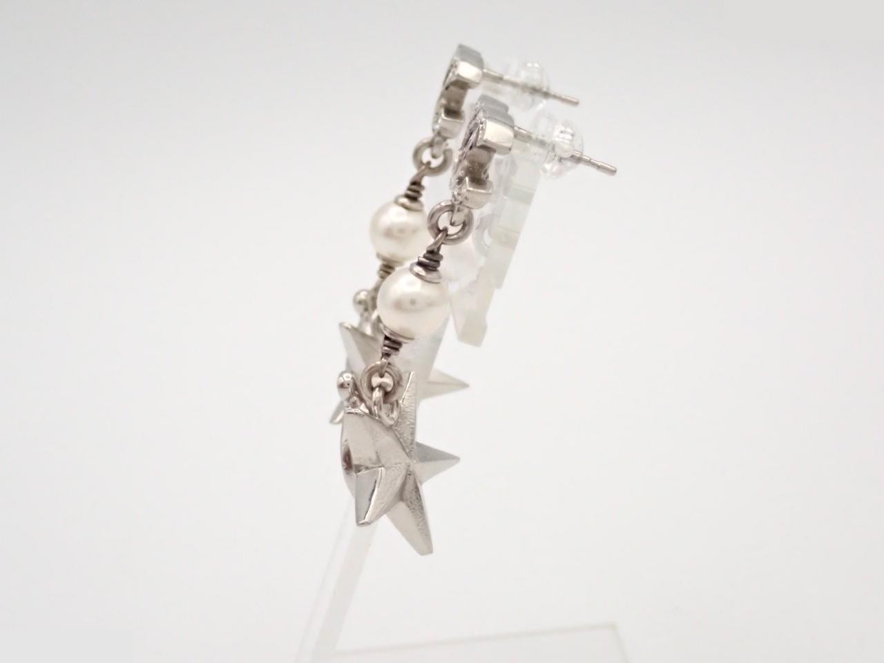 earrings, I23P, Coco Mark, green stone, star design, 4.5cm in height. — view 3