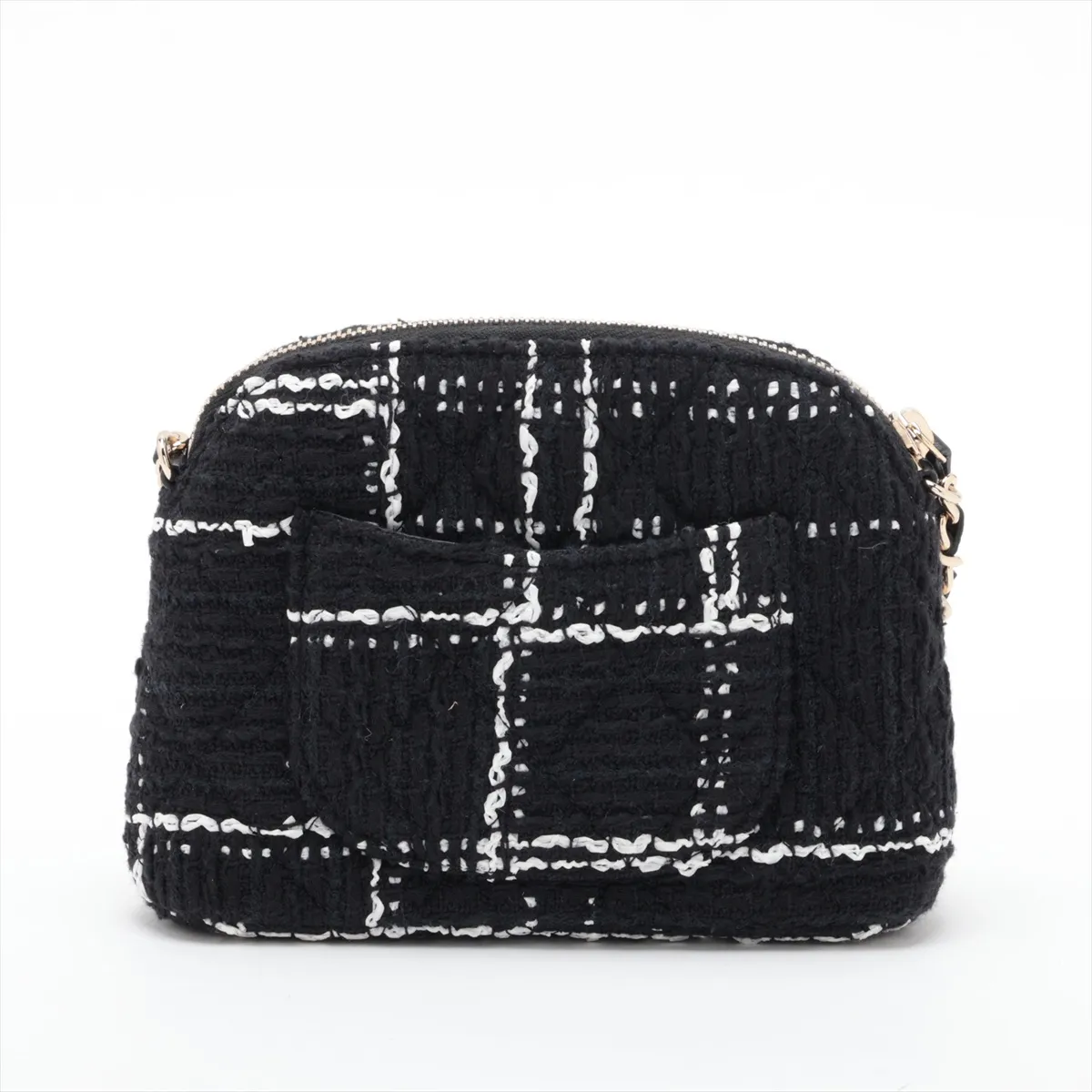 Matelassé Tweed x Leather Chain Shoulder Bag, Black x White, Gold Hardware, XN51GHCH, Random Serial Number, Year Gift — view 2