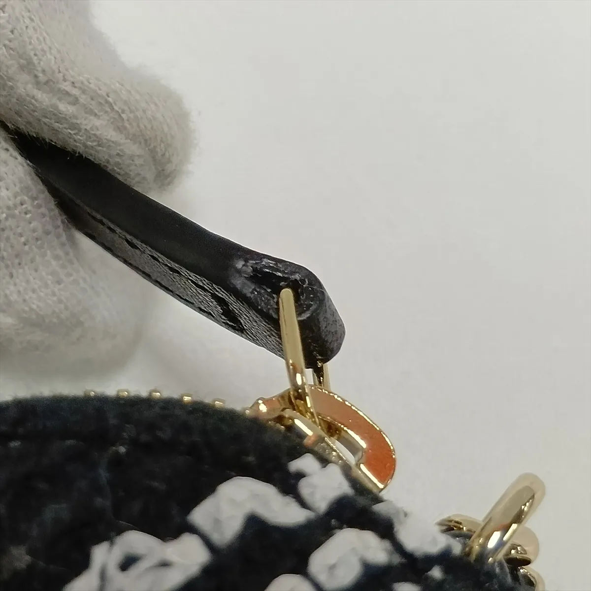 Matelassé Tweed x Leather Chain Shoulder Bag, Black x White, Gold Hardware, XN51GHCH, Random Serial Number, Year Gift — view 12