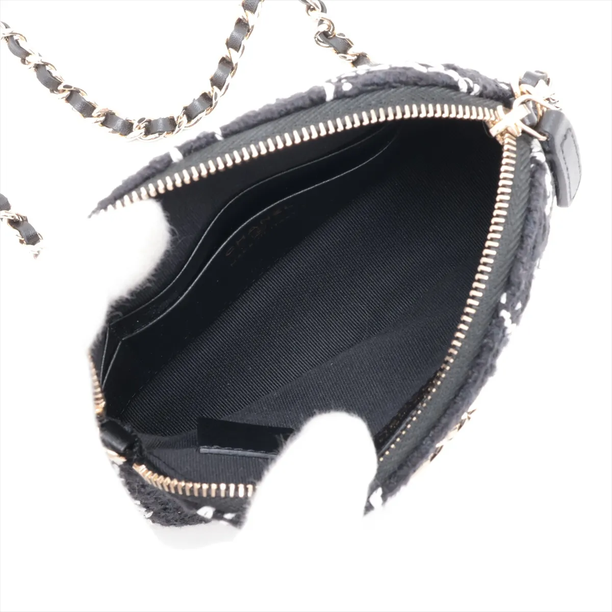 Matelassé Tweed x Leather Chain Shoulder Bag, Black x White, Gold Hardware, XN51GHCH, Random Serial Number, Year Gift — view 6
