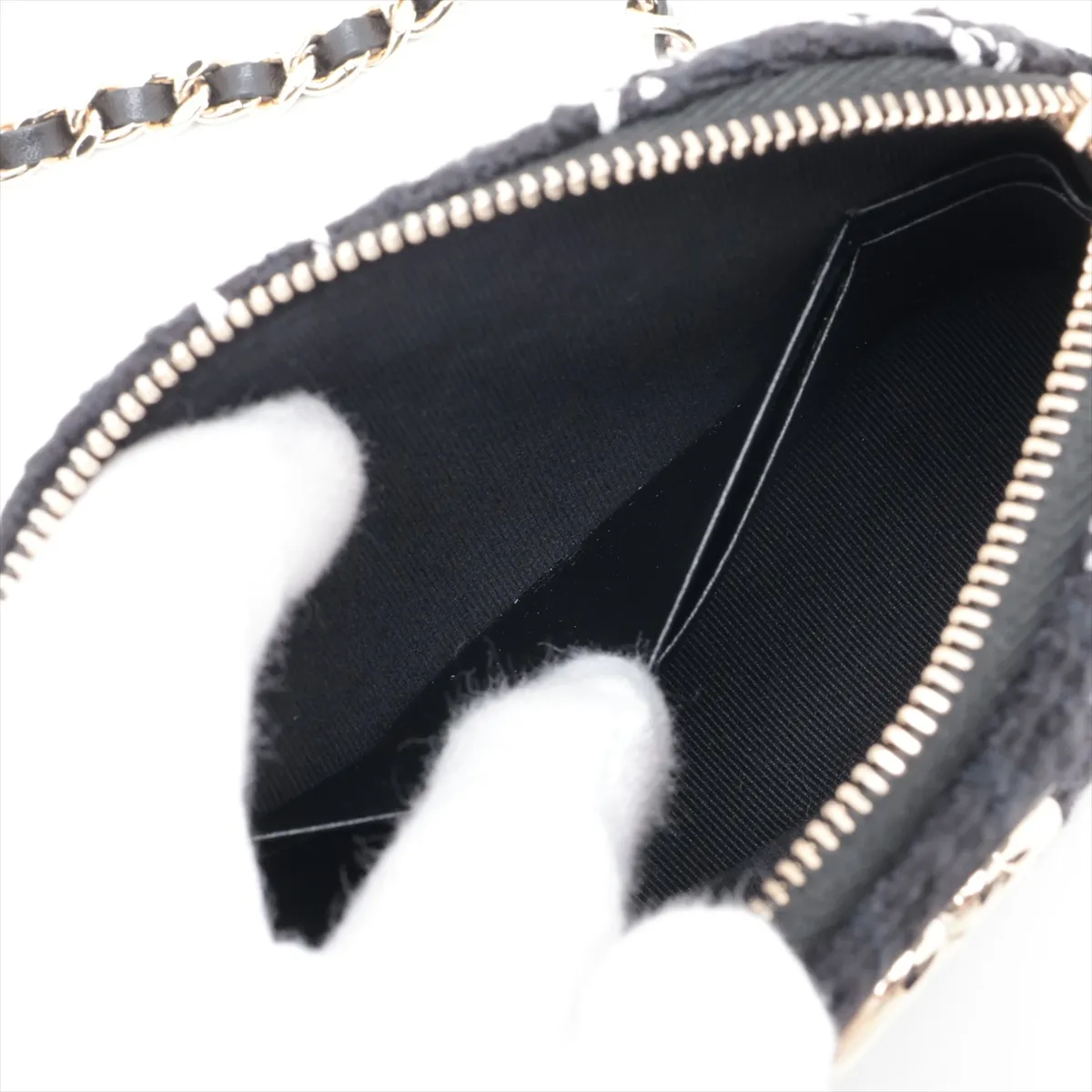 Matelassé Tweed x Leather Chain Shoulder Bag, Black x White, Gold Hardware, XN51GHCH, Random Serial Number, Year Gift — view 8
