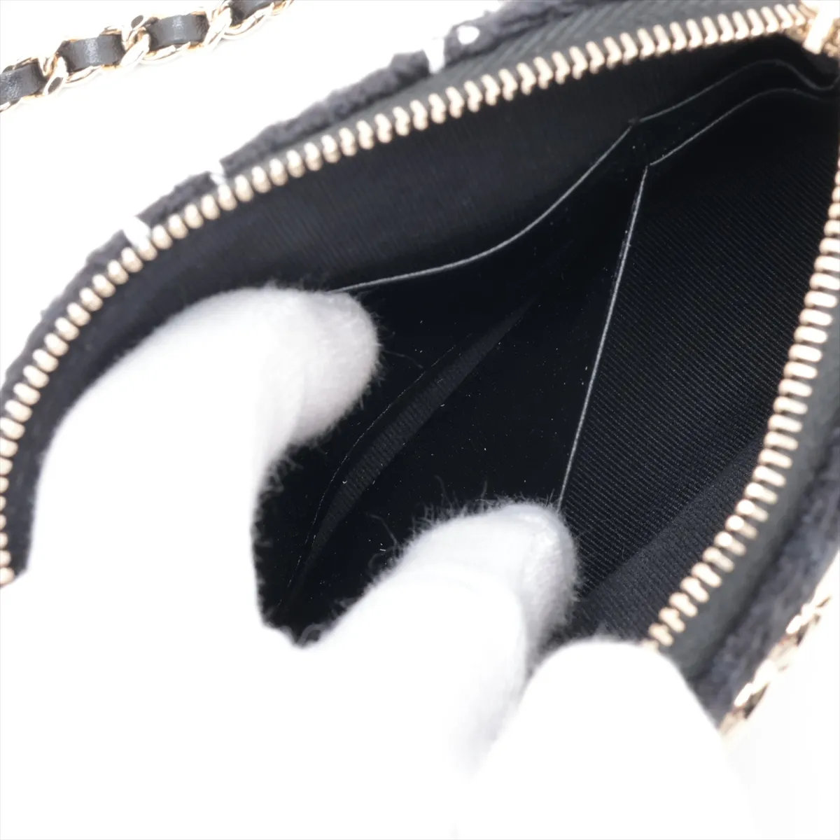 Matelassé Tweed x Leather Chain Shoulder Bag, Black x White, Gold Hardware, XN51GHCH, Random Serial Number, Year Gift — view 9