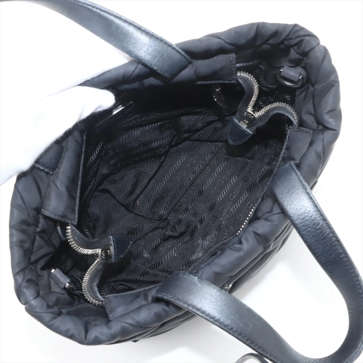 Tessuto Quilted Nylon x Leather 2WAY Handbag Black — view 8