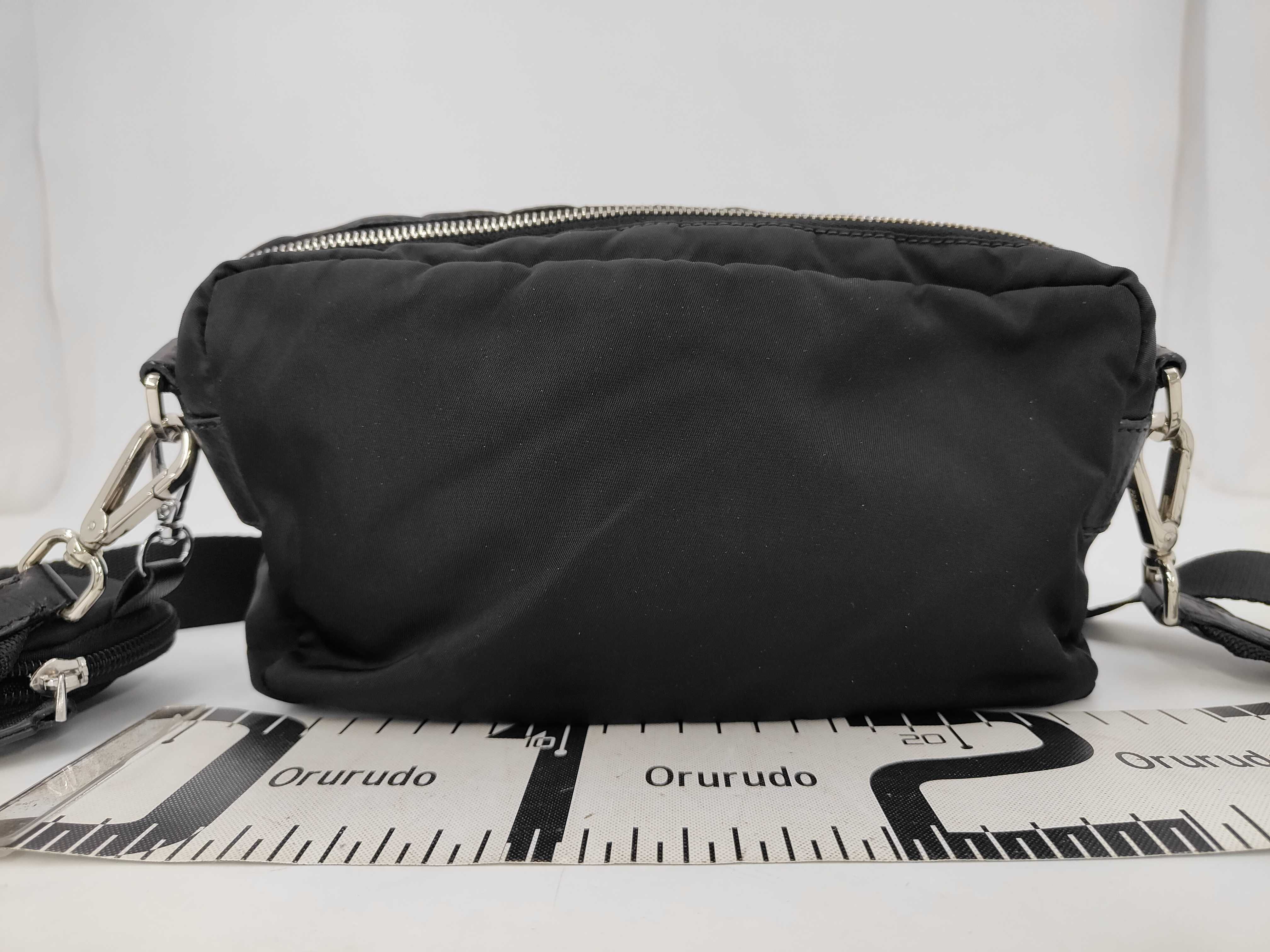 Nylon Leather Shoulder Bag with Pouch, Black — view 2
