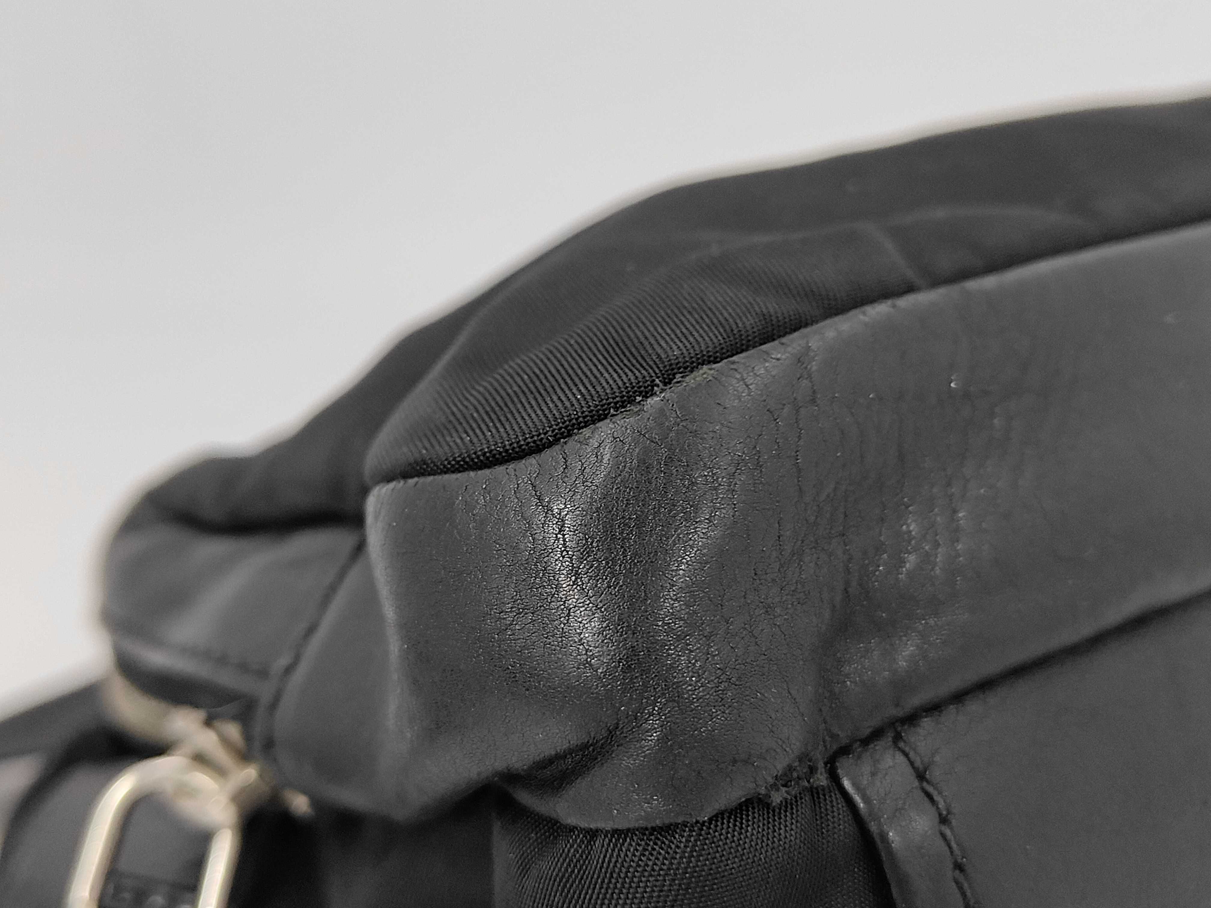Nylon Leather Shoulder Bag with Pouch, Black — view 6