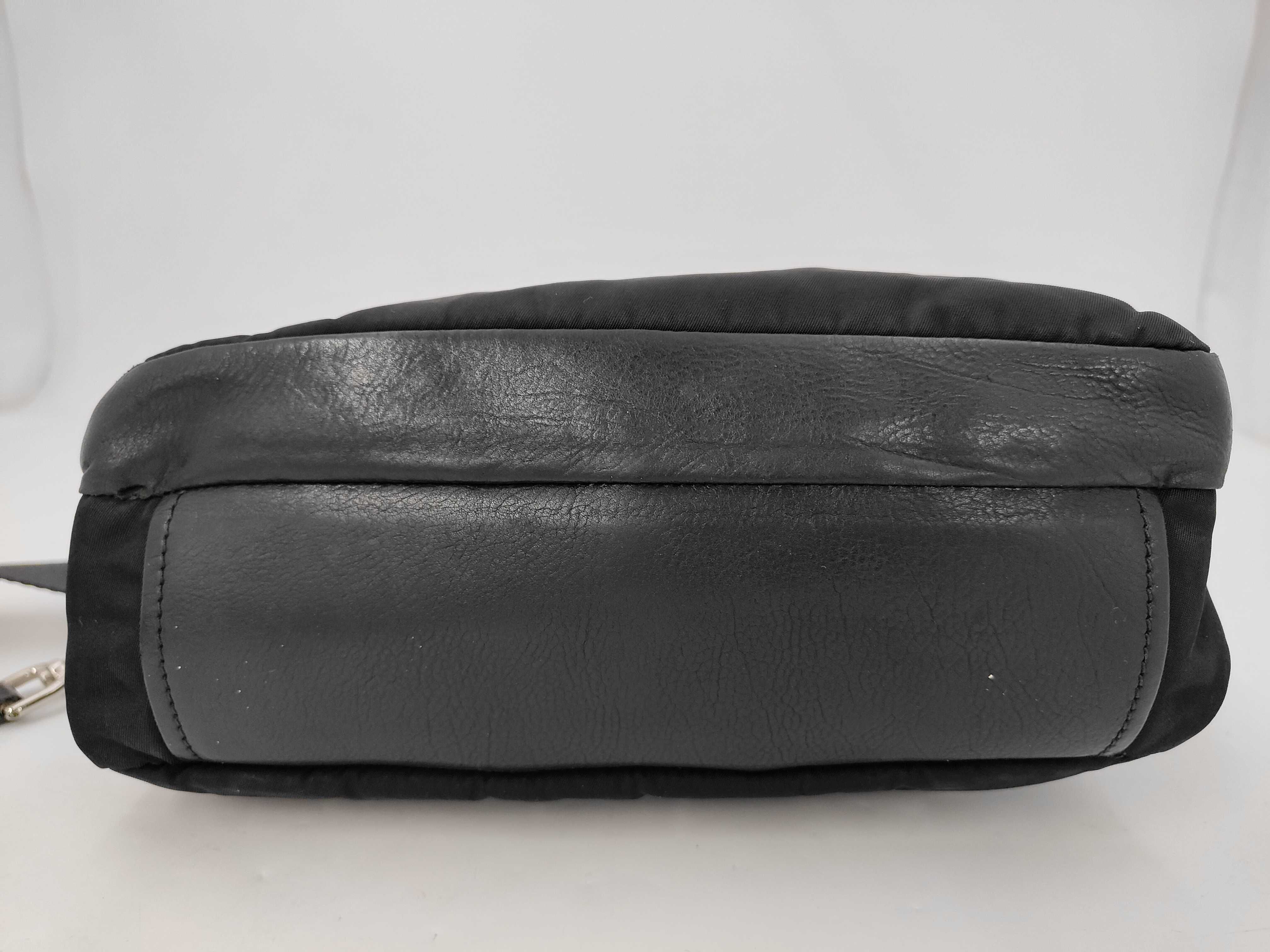 Nylon Leather Shoulder Bag with Pouch, Black — view 7