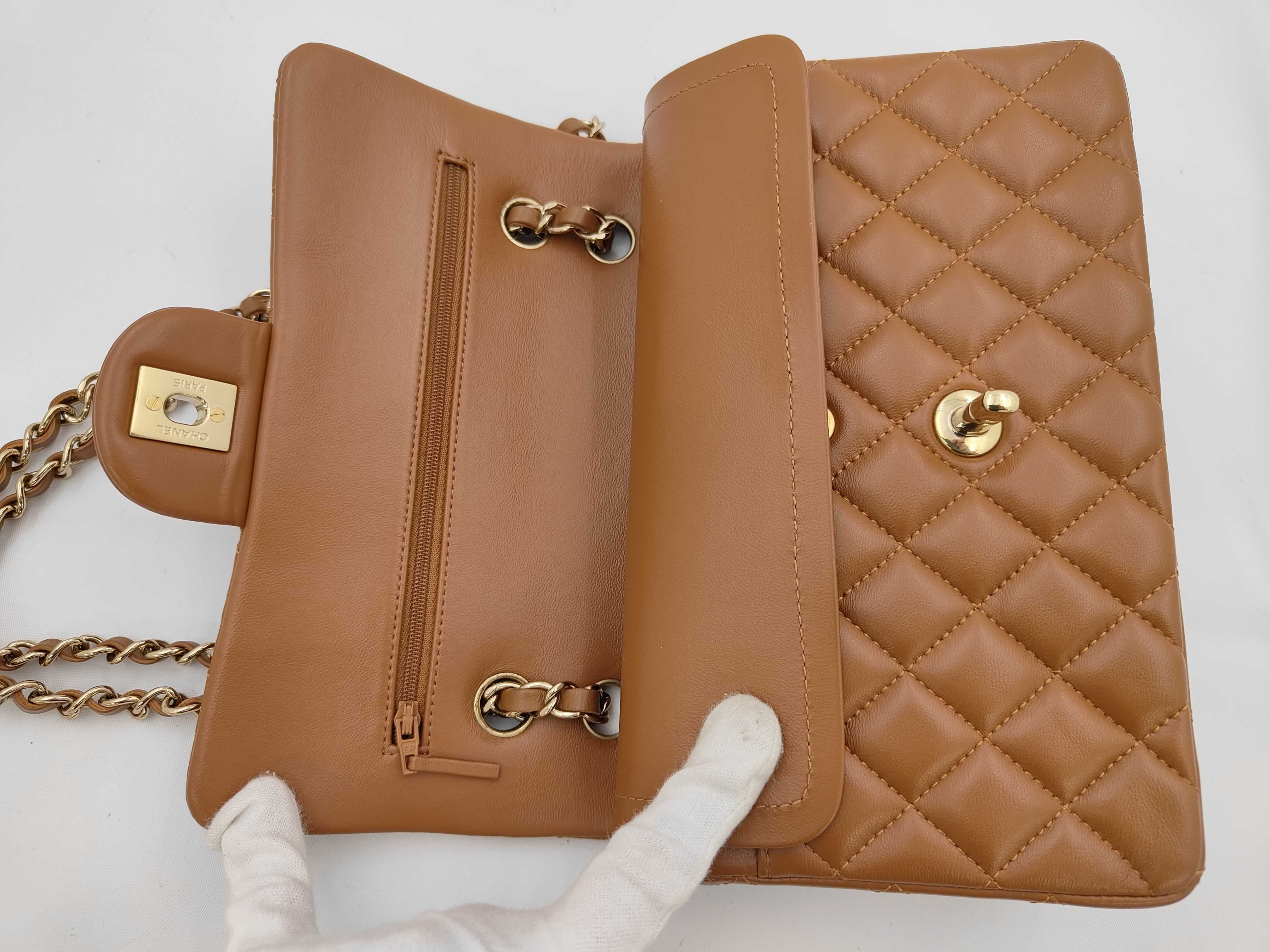 Matelassé 23 Double Flap Lambskin Brown Chain Shoulder Bag — view 11