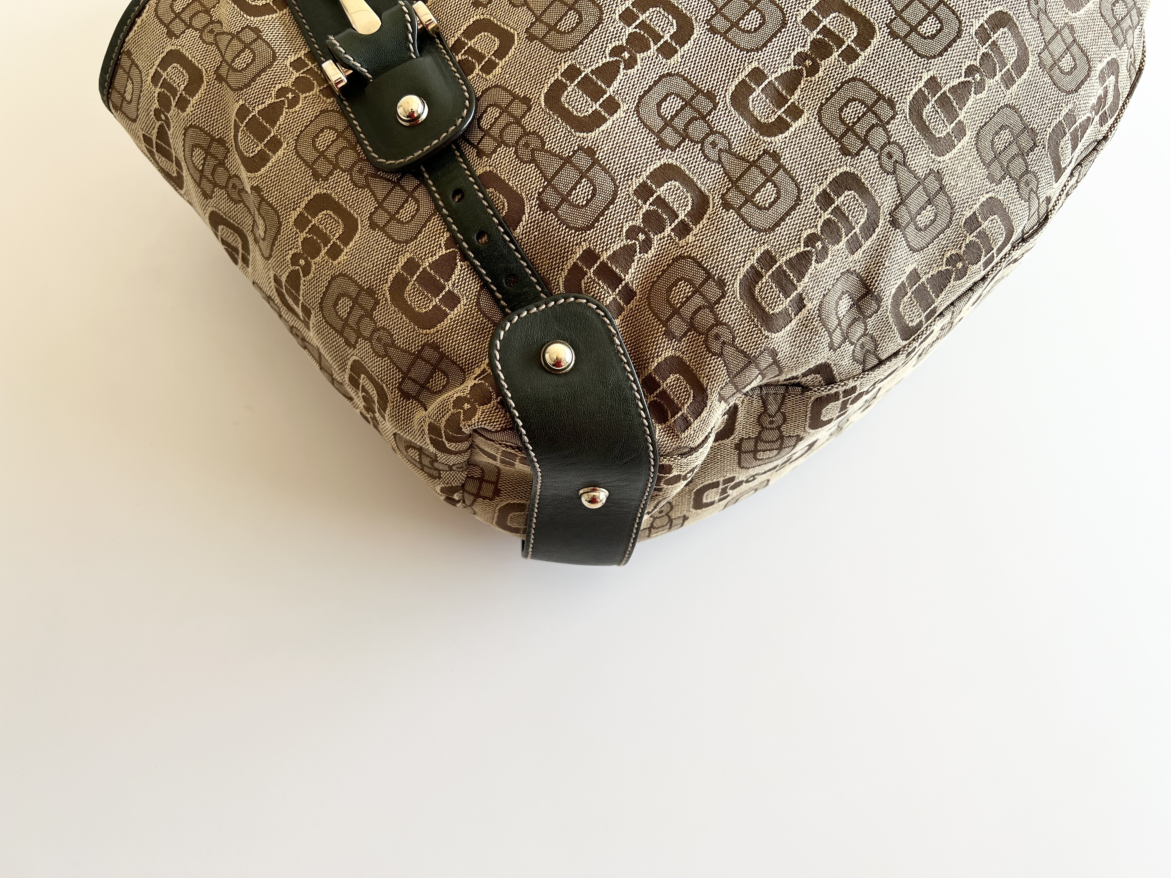 Horsebit Woven Canvas Leather Tote Bag Handbag — view 11