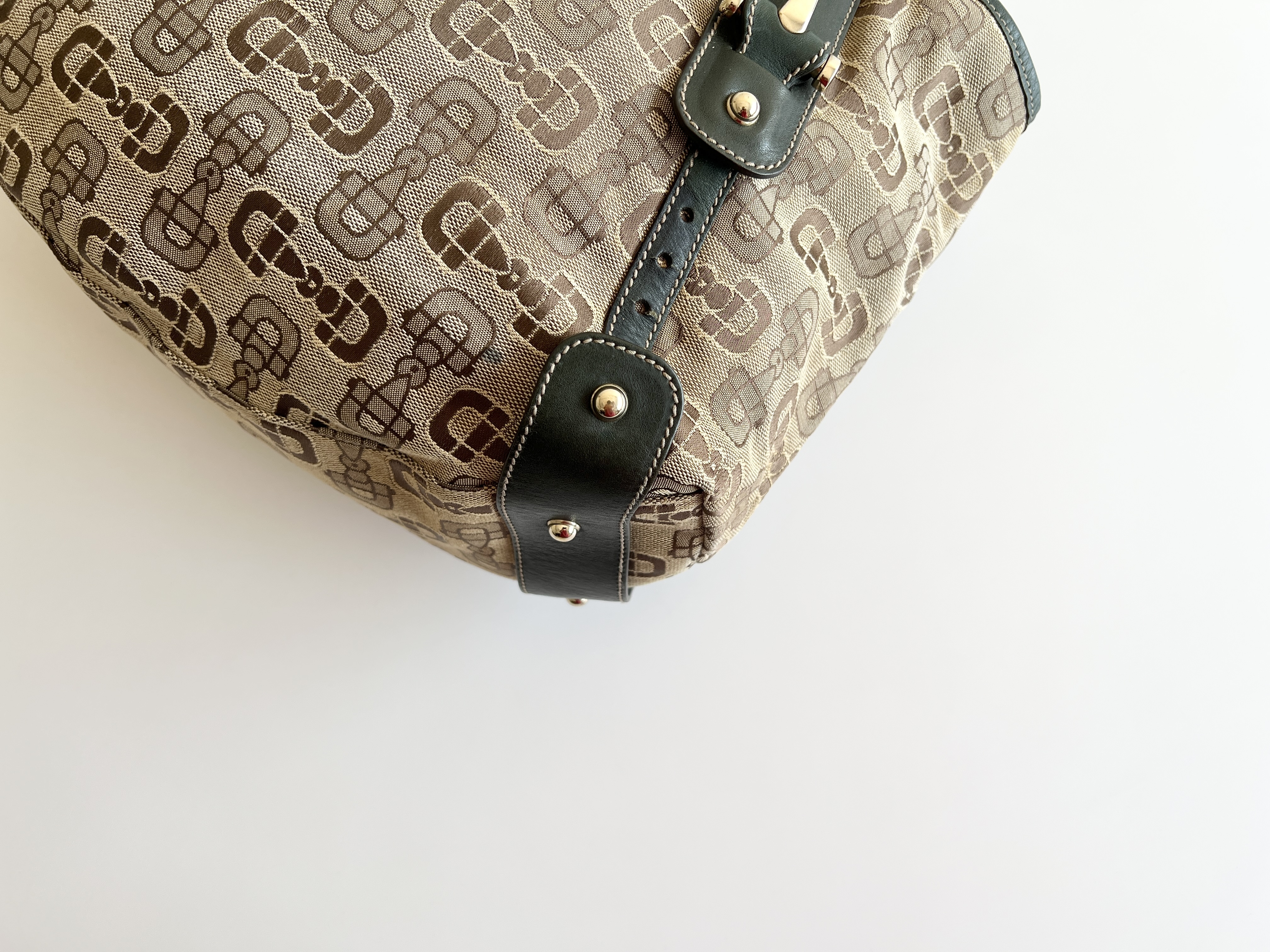 Horsebit Woven Canvas Leather Tote Bag Handbag — view 12