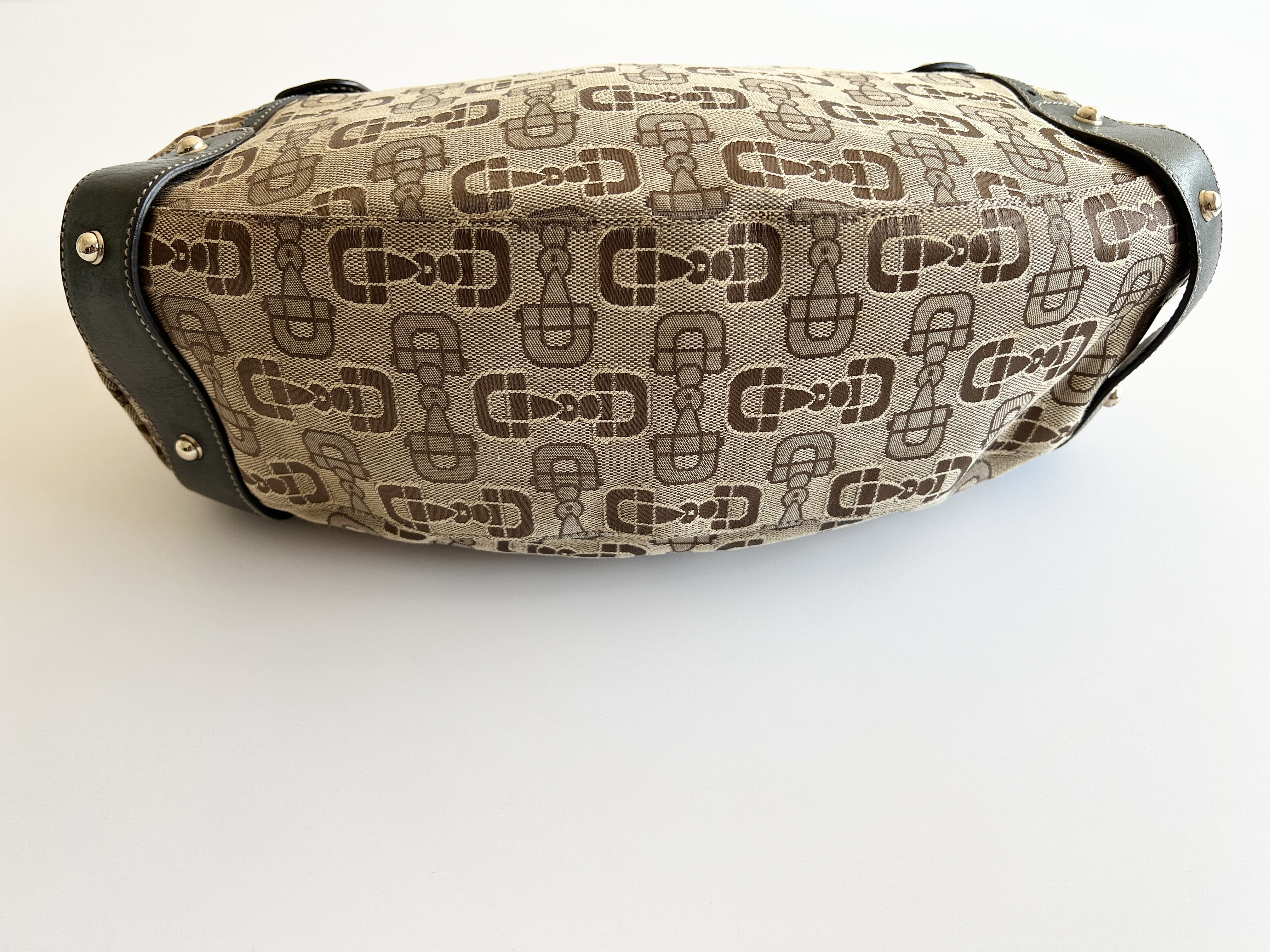 Horsebit Woven Canvas Leather Tote Bag Handbag — view 13