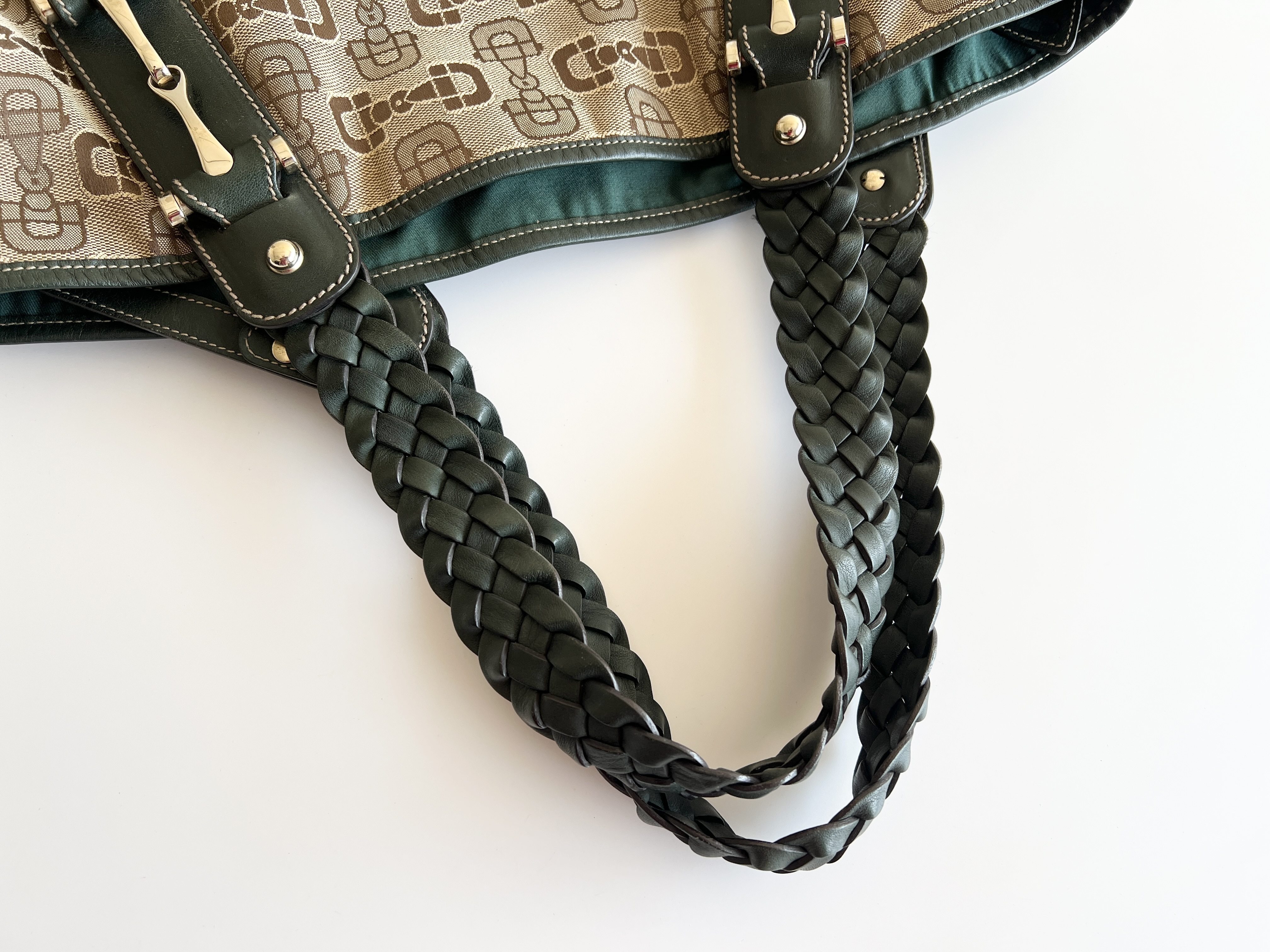 Horsebit Woven Canvas Leather Tote Bag Handbag — view 3