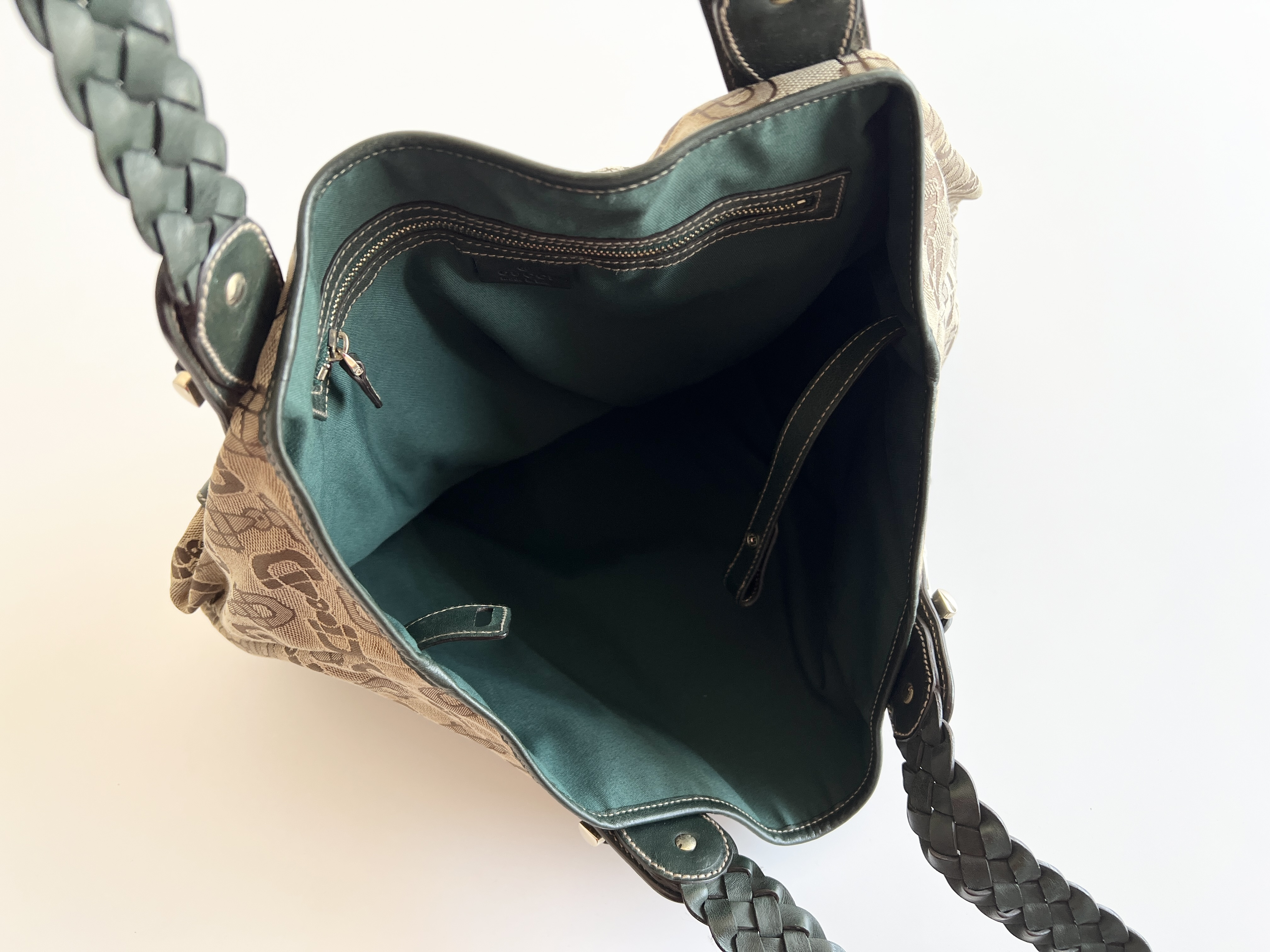 Horsebit Woven Canvas Leather Tote Bag Handbag — view 4