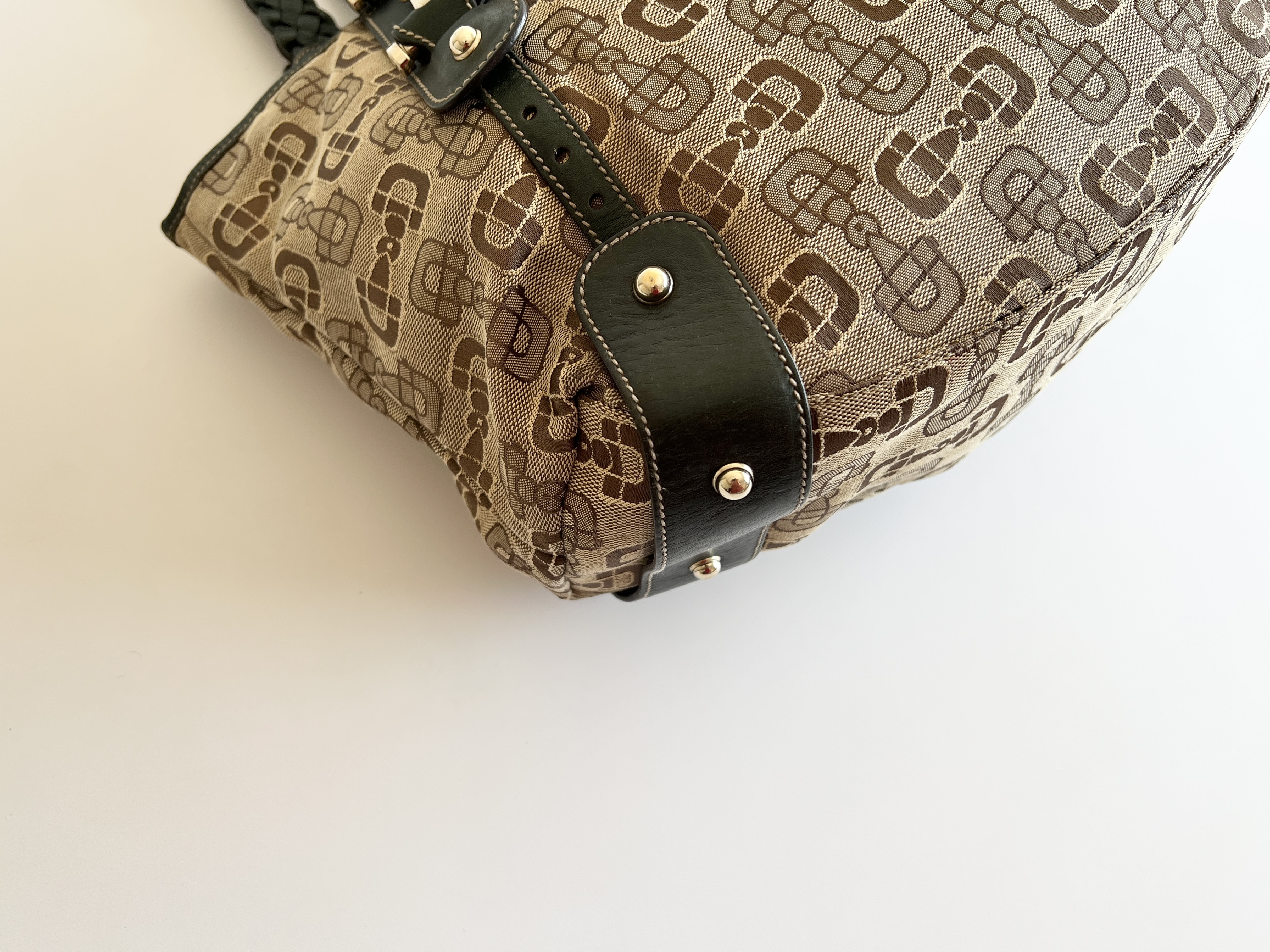 Horsebit Woven Canvas Leather Tote Bag Handbag — view 9