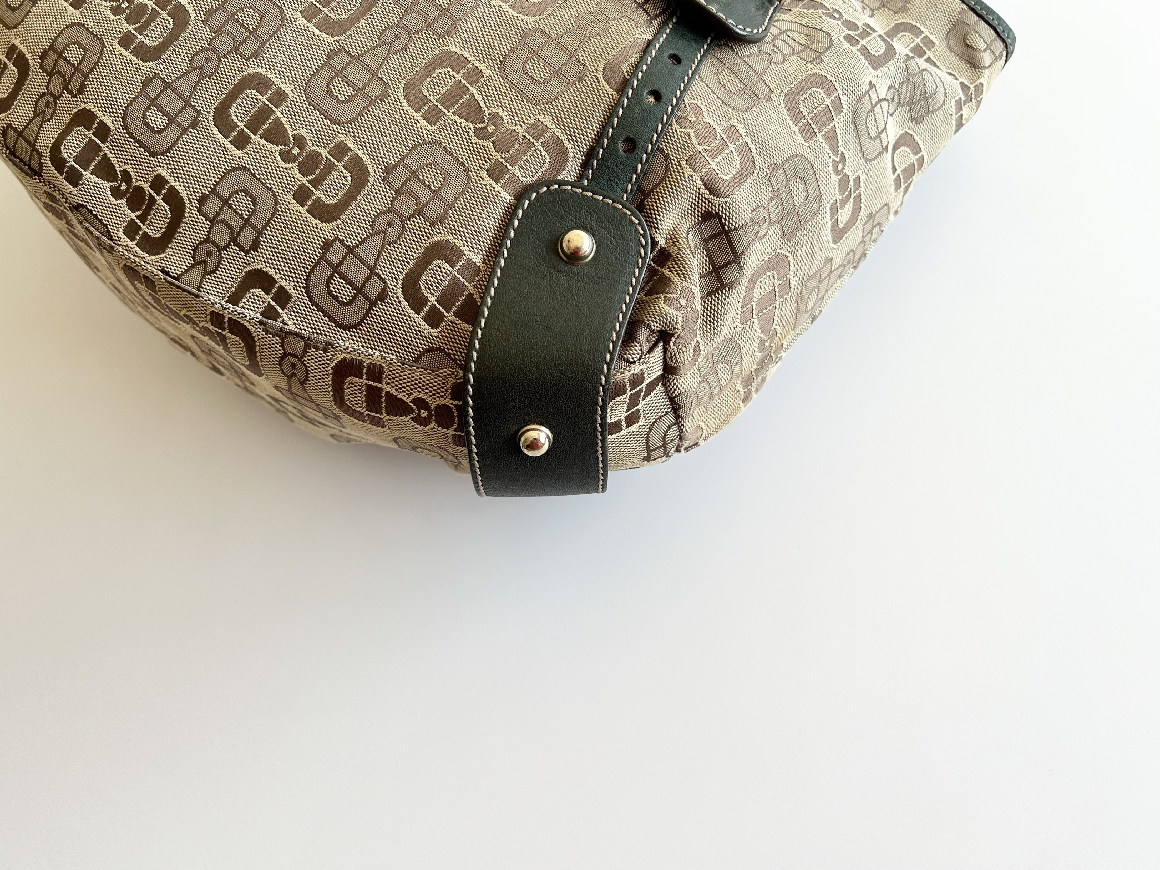 Horsebit Woven Canvas Leather Tote Bag Handbag — view 10
