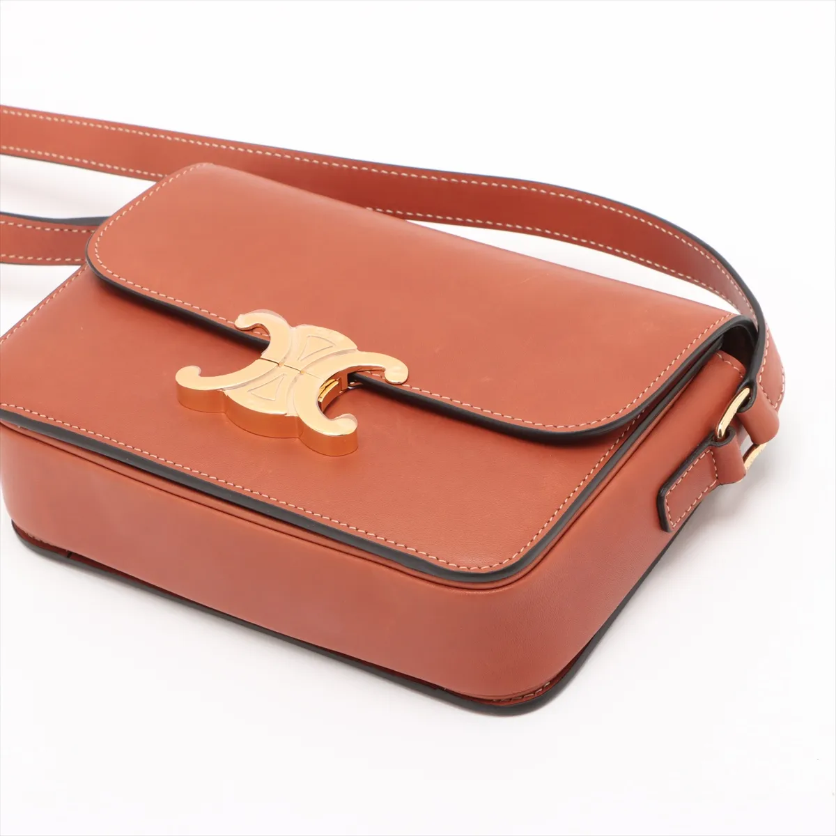 Triomphe Leather Shoulder Bag Brown — view 3