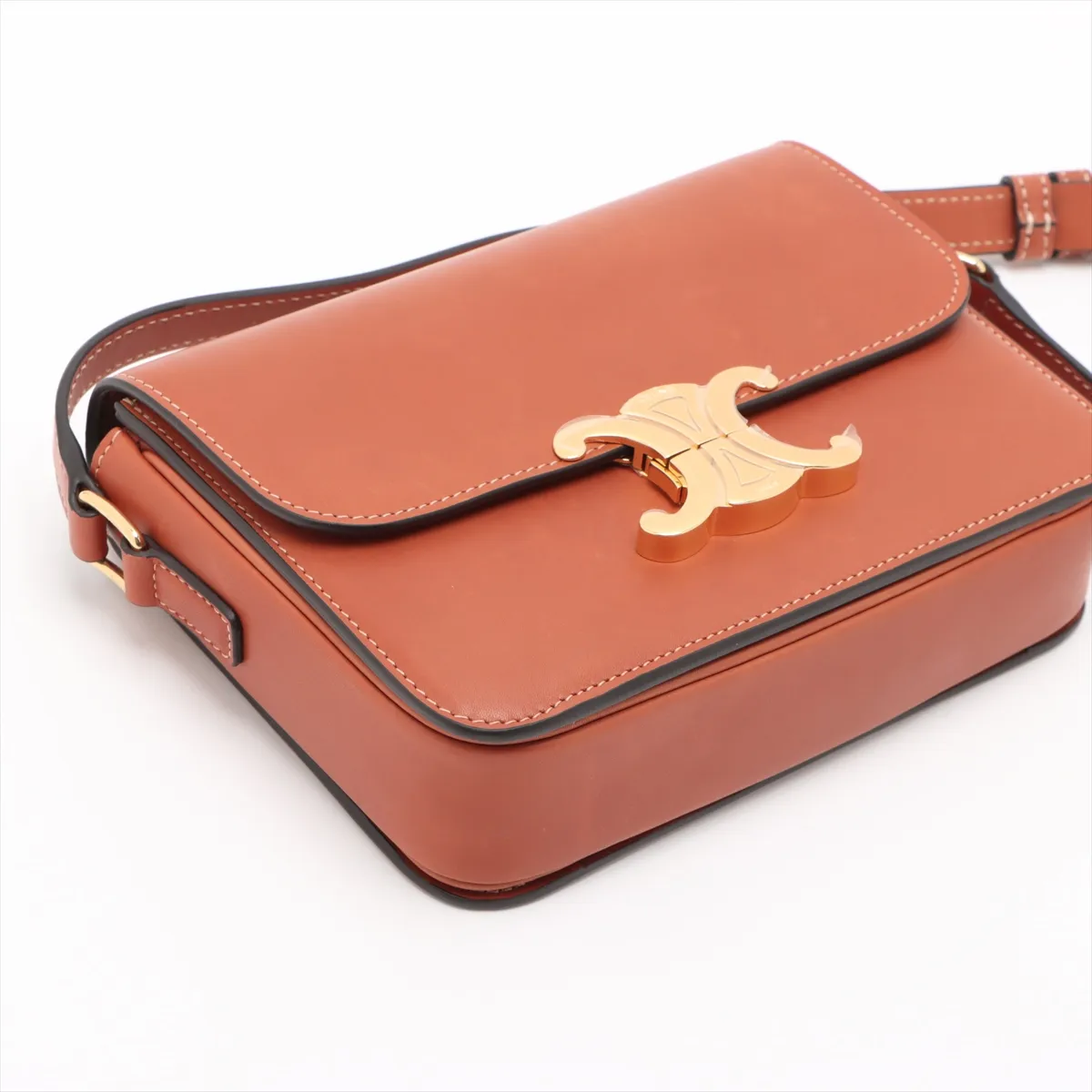Triomphe Leather Shoulder Bag Brown — view 4