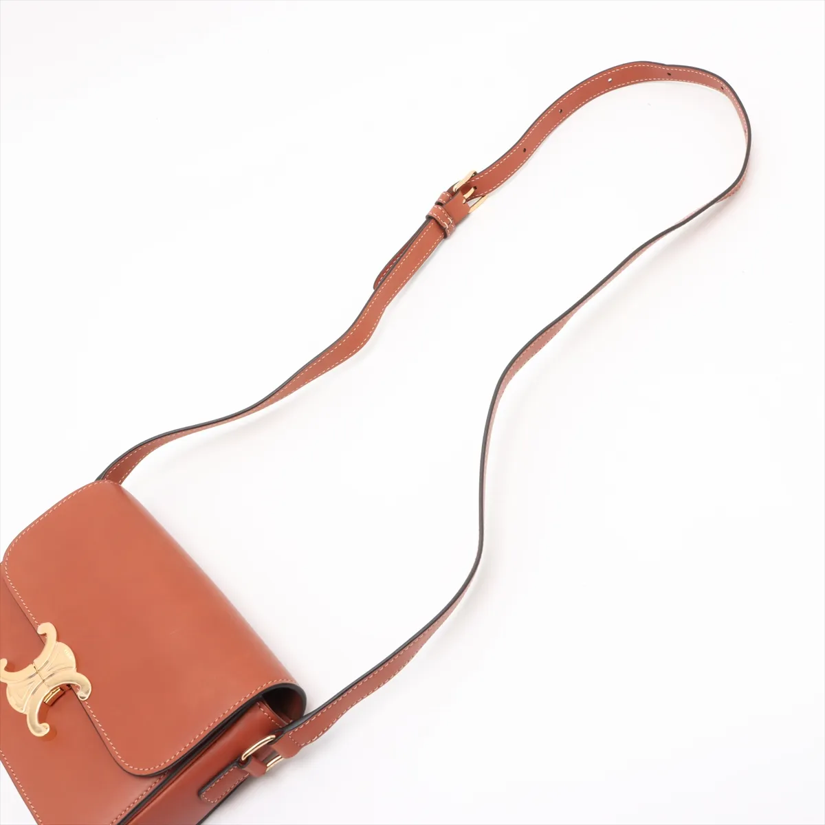 Triomphe Leather Shoulder Bag Brown — view 5
