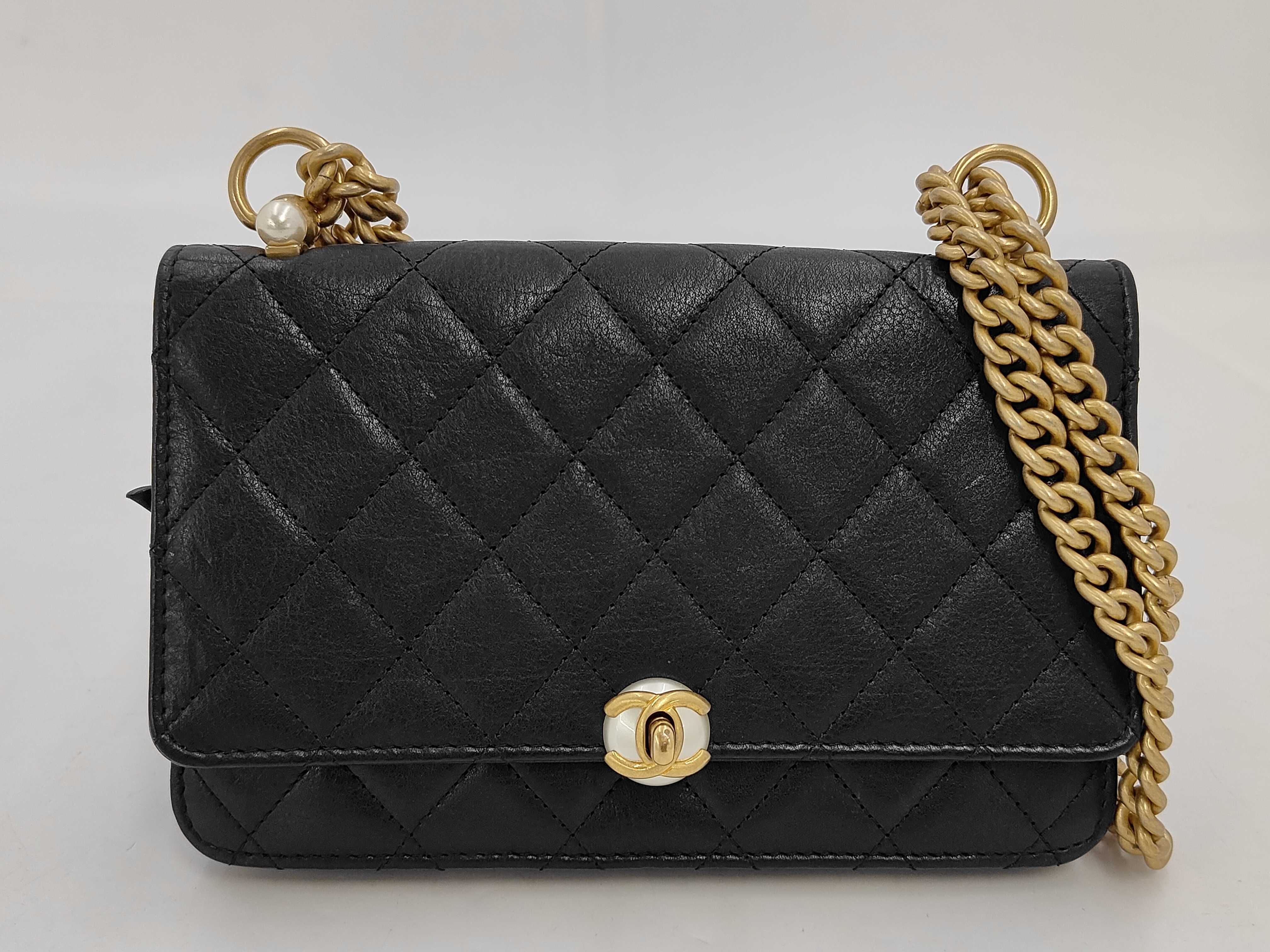Matelassé Chain Wallet WOC Black Lambskin Coco Ball Gold Hardware Shoulder Bag