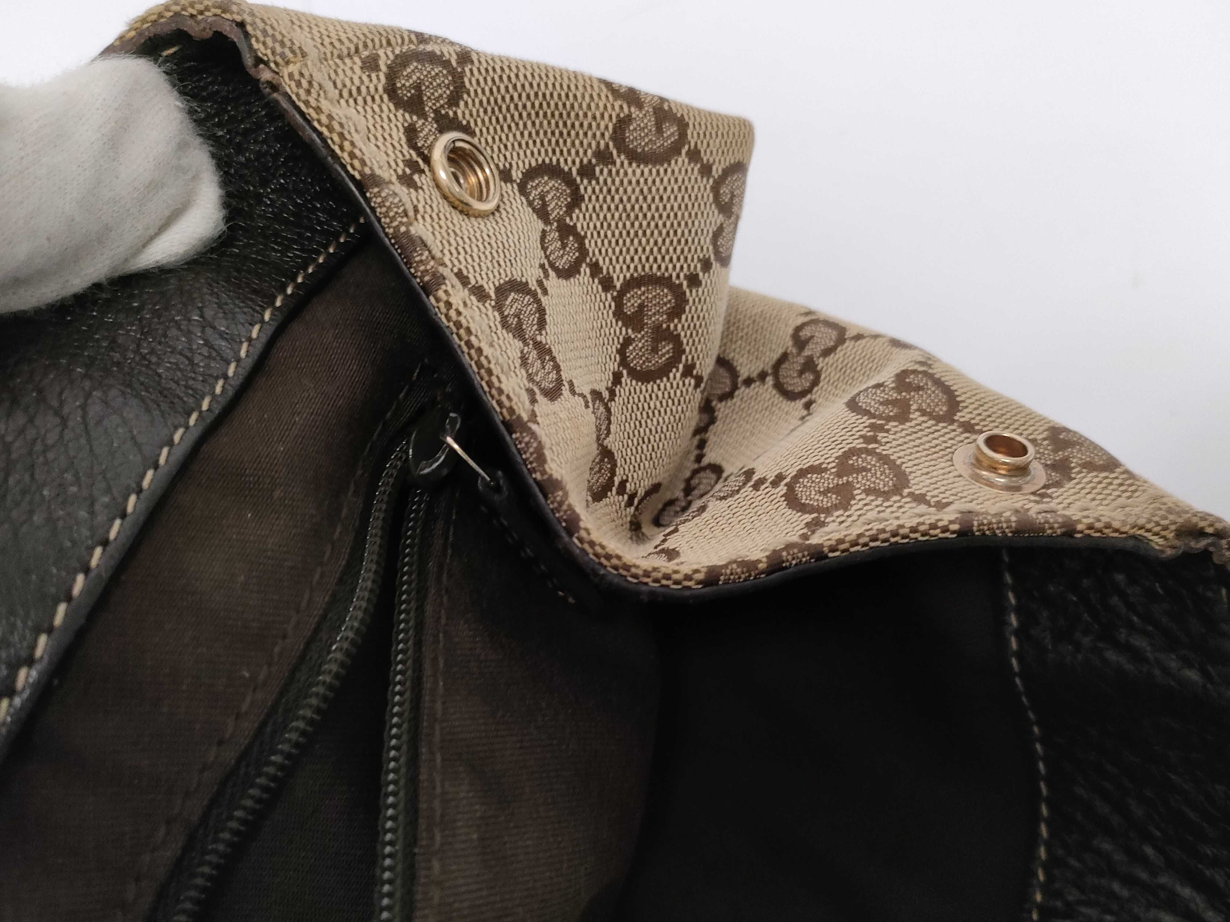 GG Canvas Brown Canvas GG Monogram Red and Green Buckle Tote Bag — view 12