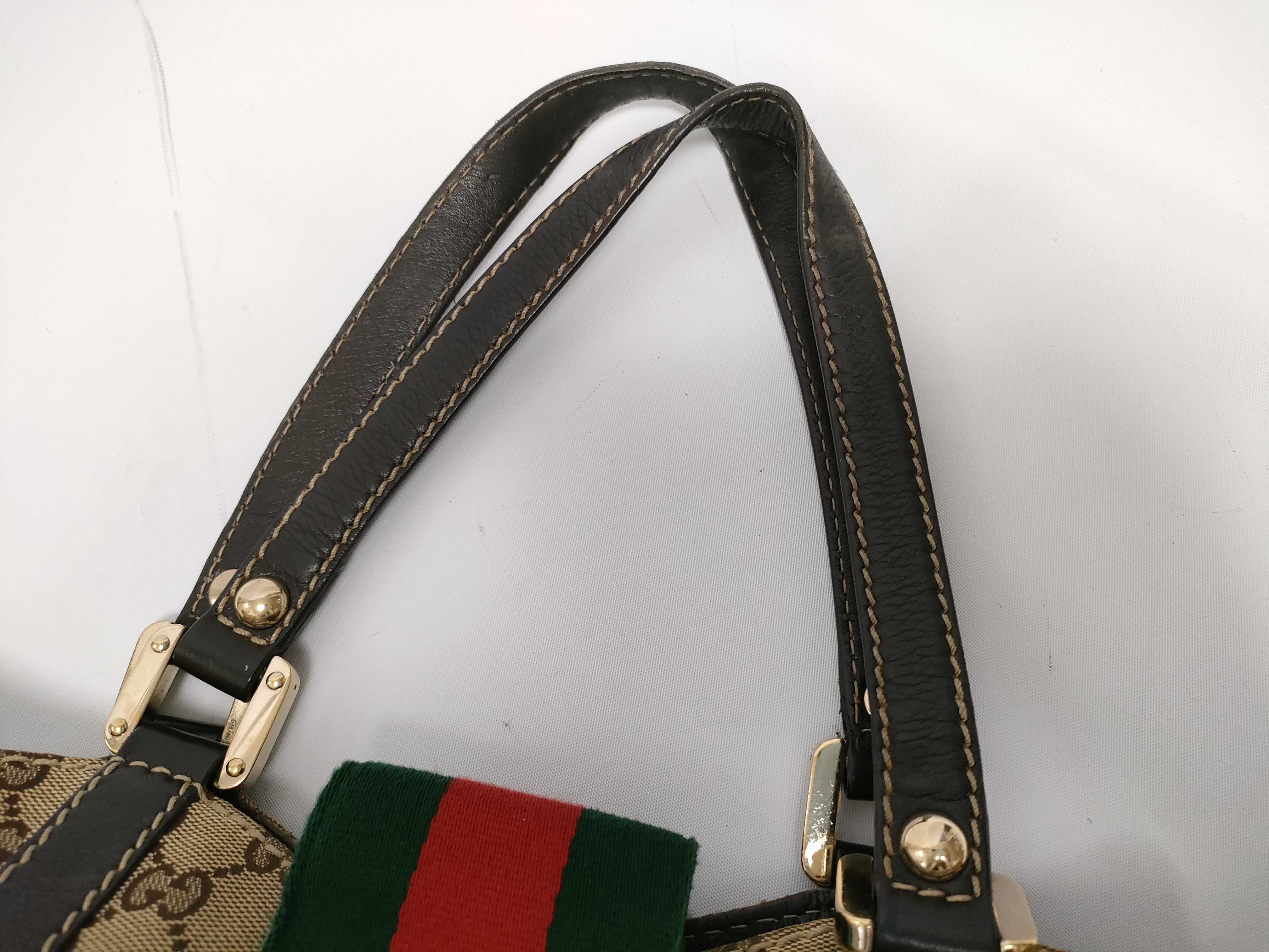 GG Canvas Brown Canvas GG Monogram Red and Green Buckle Tote Bag — view 3