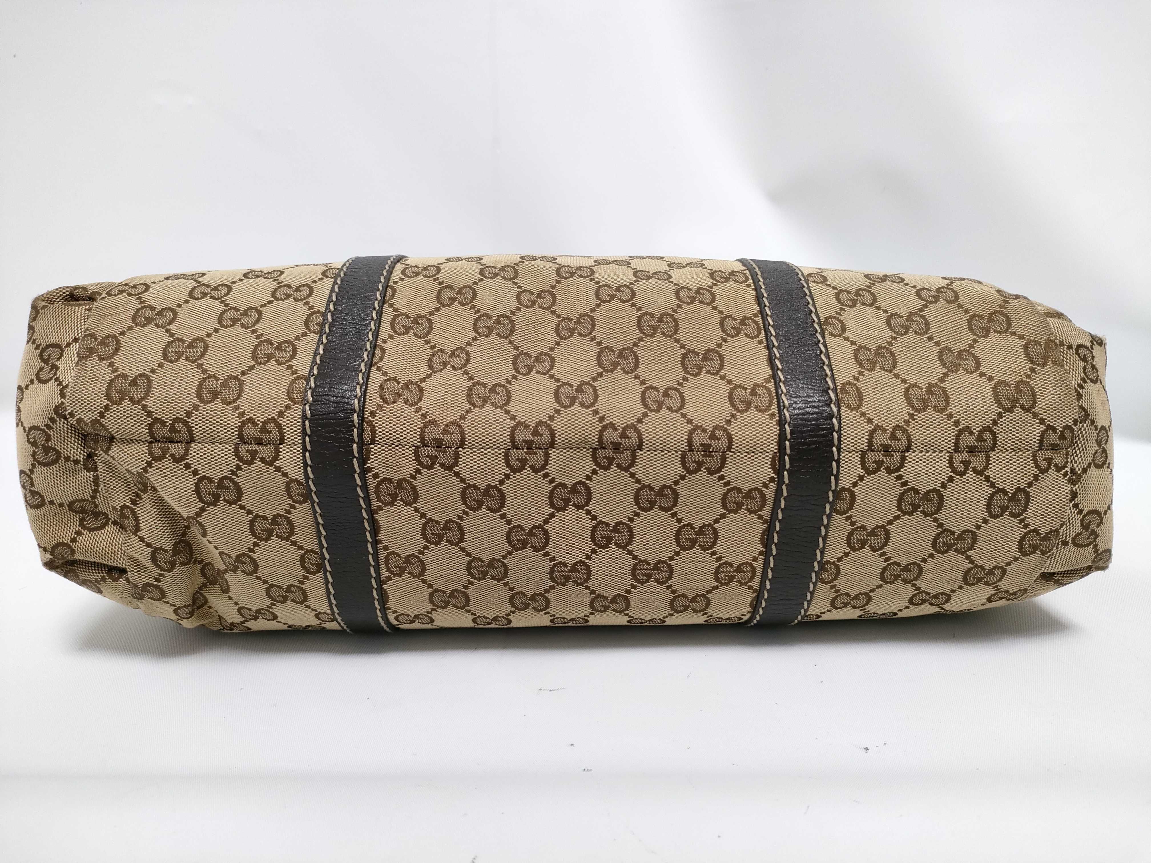 GG Canvas Brown Canvas GG Monogram Red and Green Buckle Tote Bag — view 7