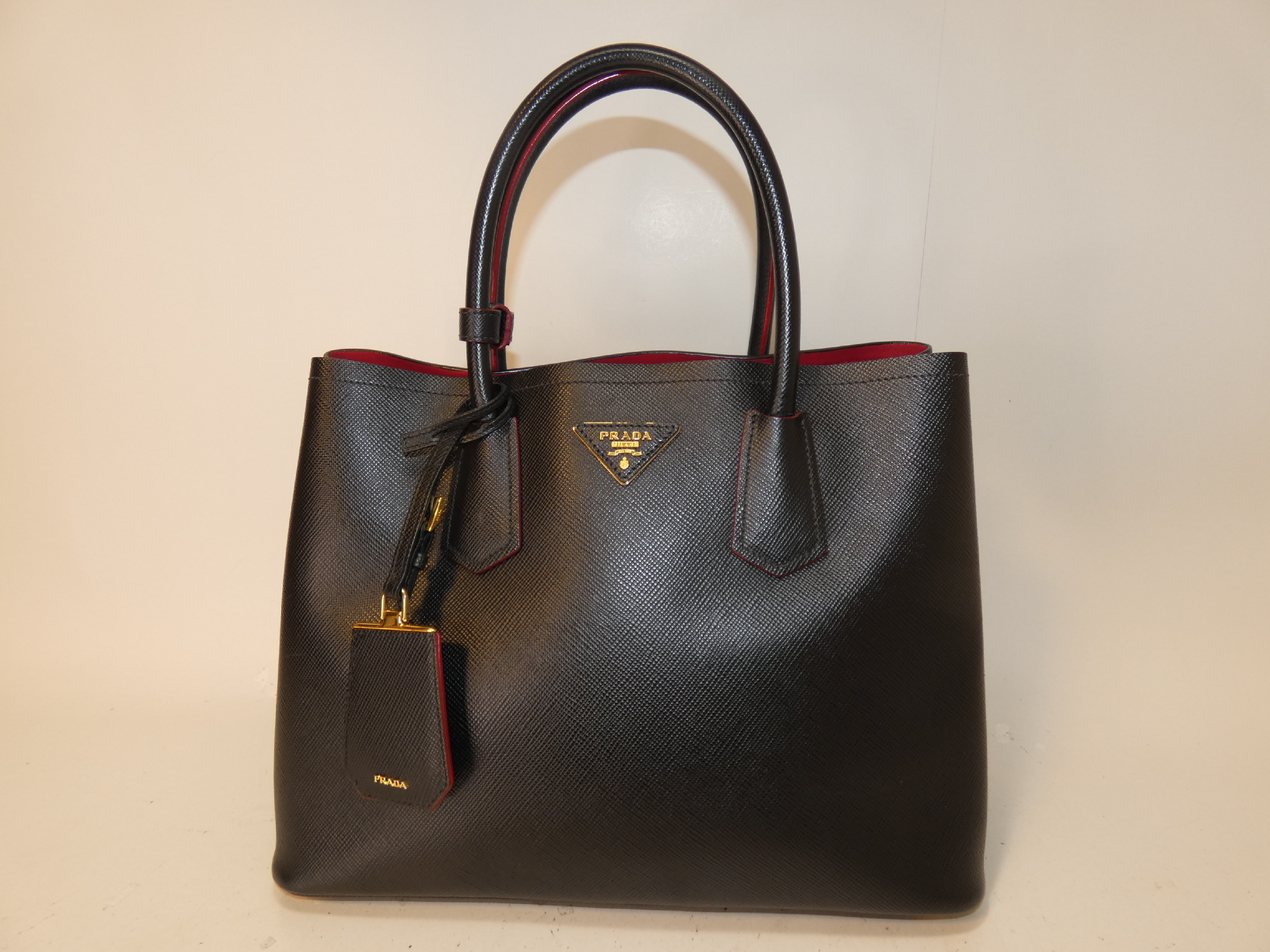 Saffiano Front Logo Black Hand Tote Bag