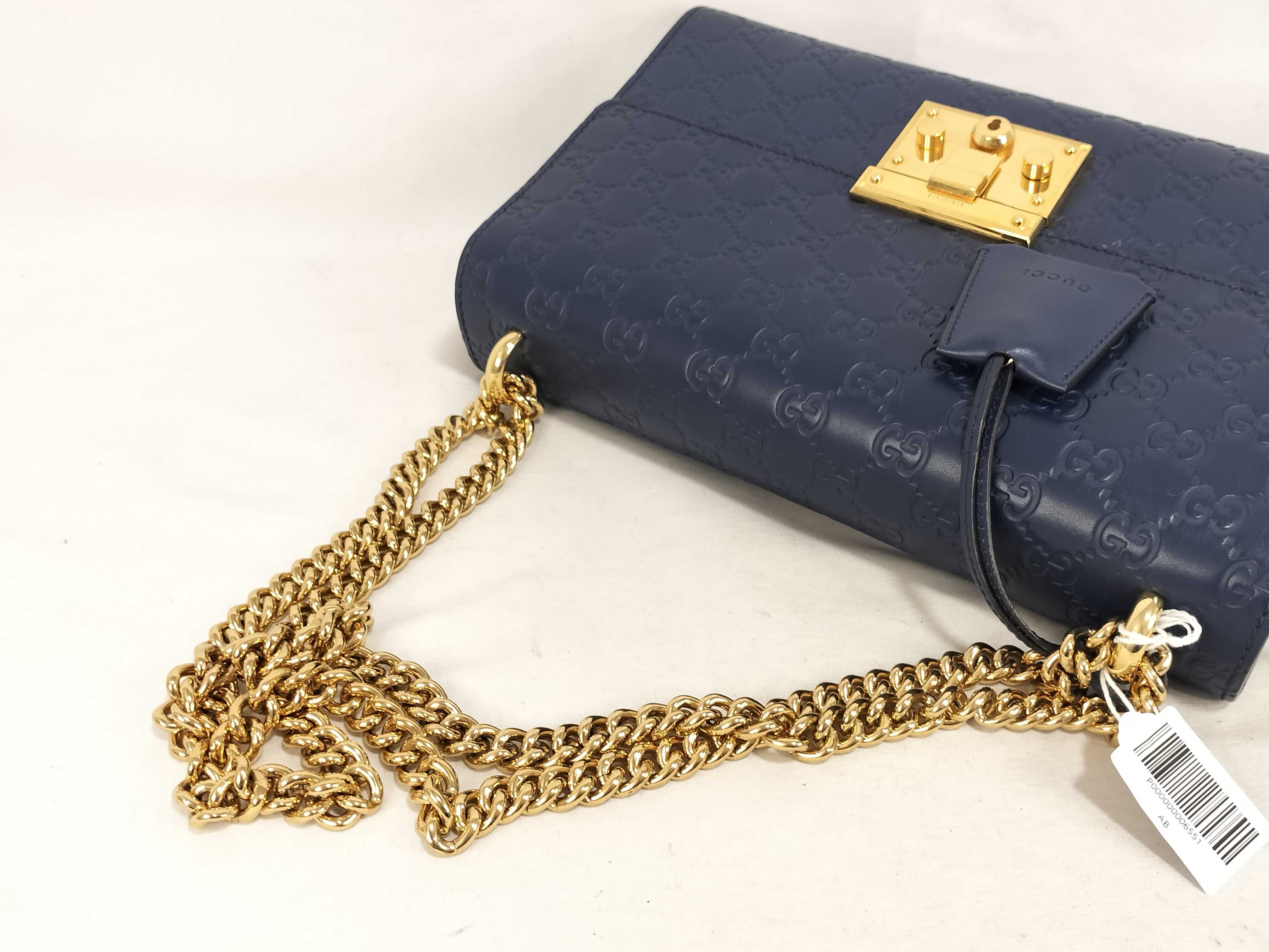 GG DU - Guccissima Padlock Leather Chain Shoulder Bag Blue 409486 Shoulder Bag — view 3