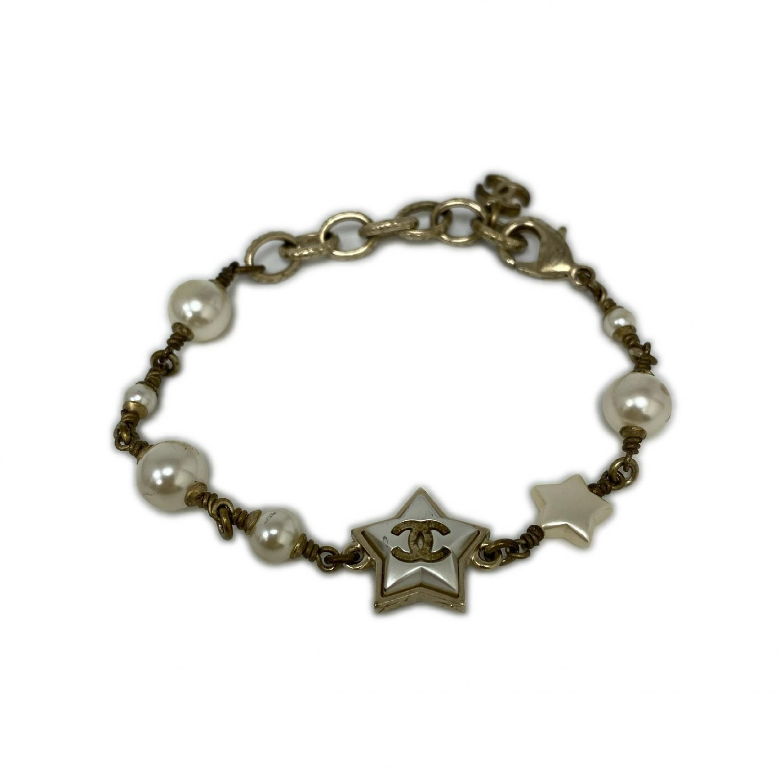 Gold-colored metal faux pearl star A17B fashion bracelet/bangle