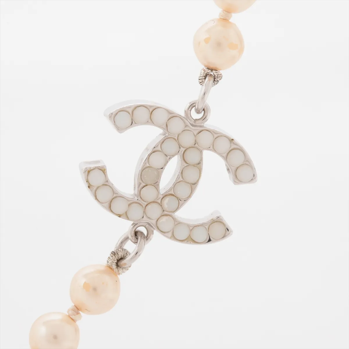 Coco Mark 07V Necklace, Metal x Faux Pearl, Silver. Shows signs of wear, tarnishing, — view 2